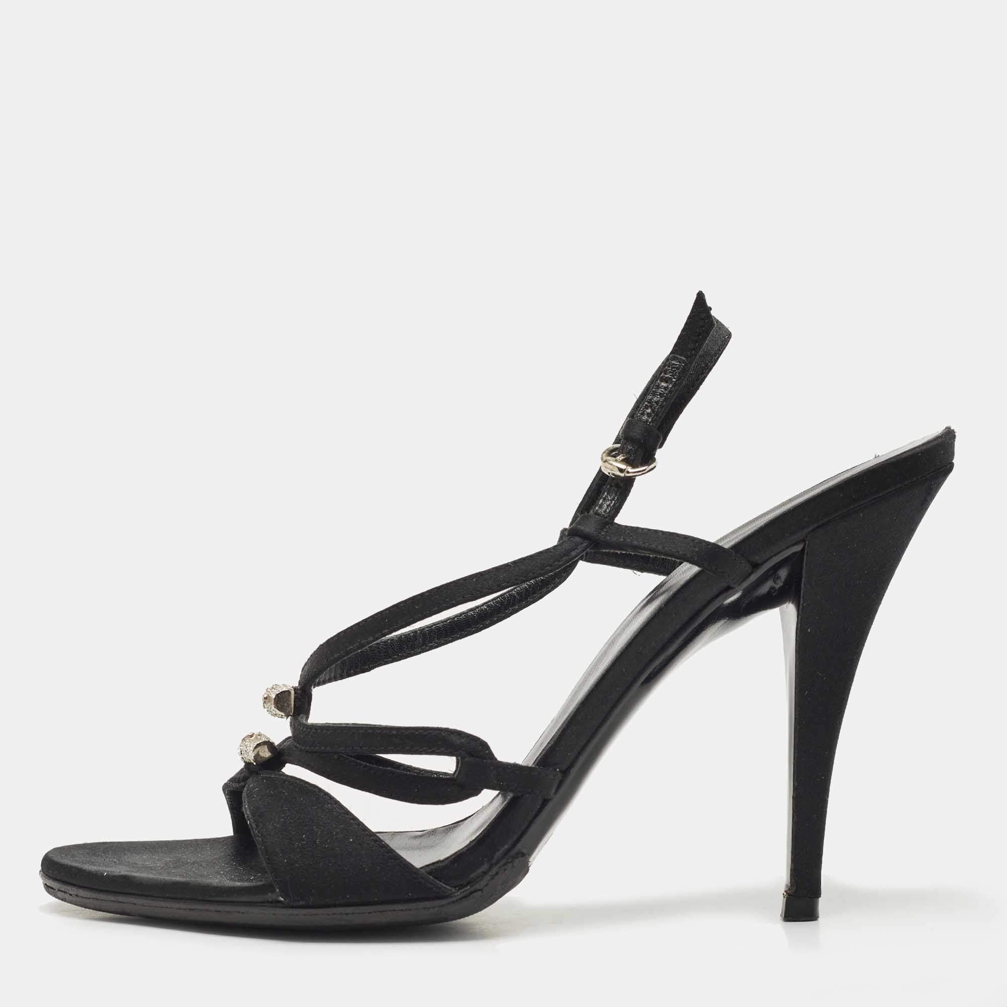 Gucci Black Satin Strappy Sandals Size 39.5