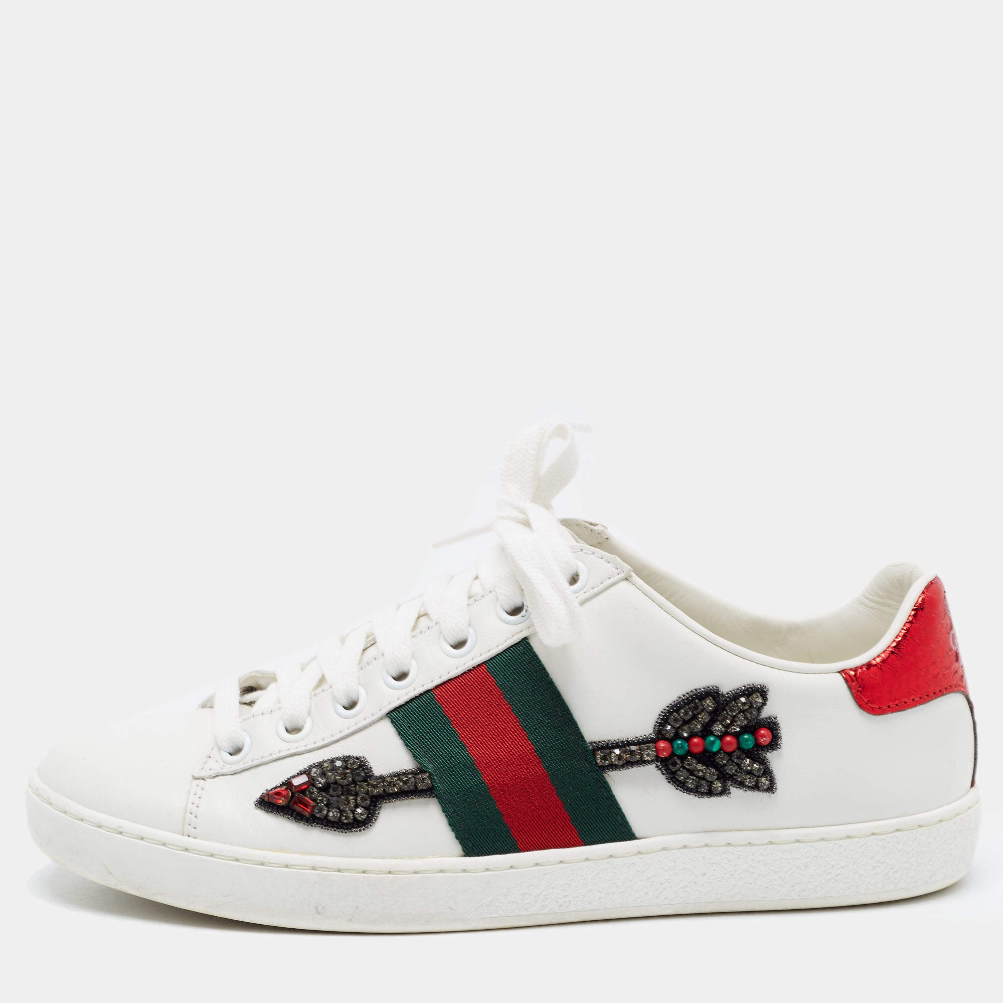spole Sow værtinde Gucci White Leather and Canvas Ace Low Top Sneakers Size 36 Gucci | TLC