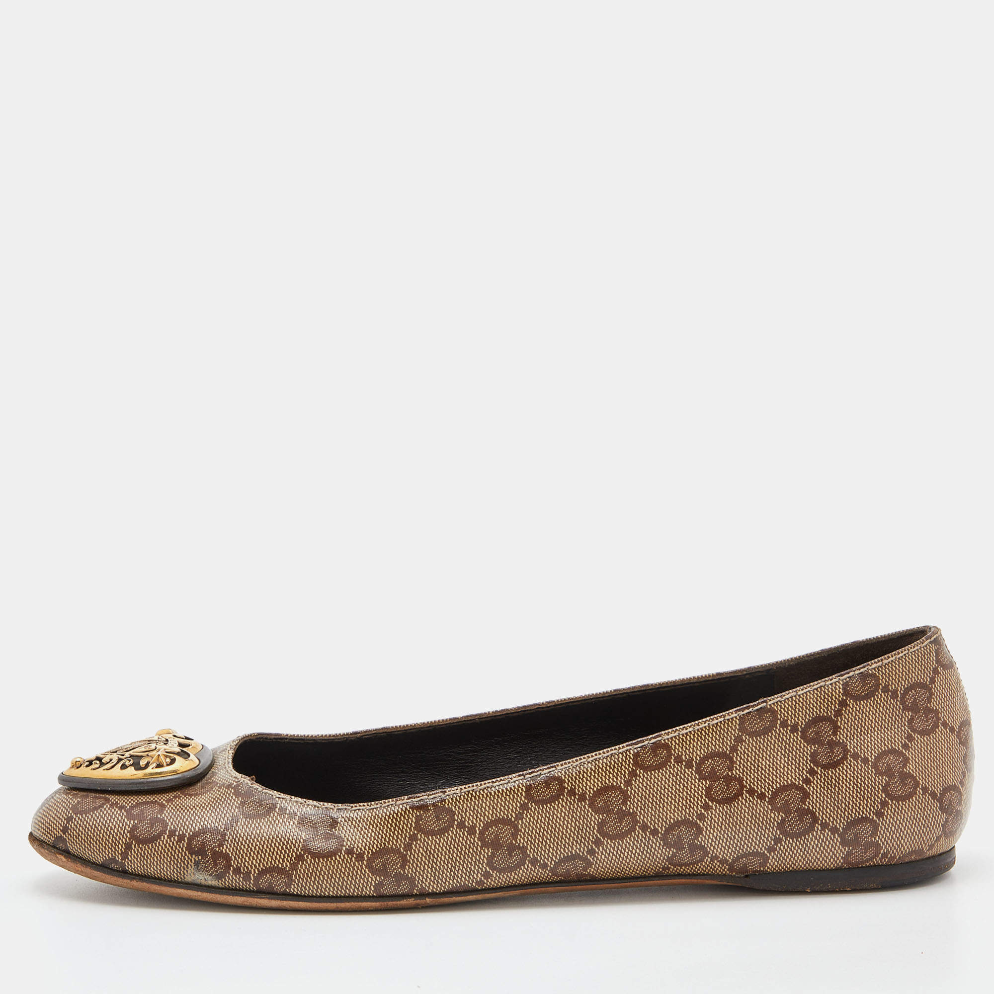 Gucci Beige/Brown GG Crystal Canvas Hysteria Ballet Flats Size 39