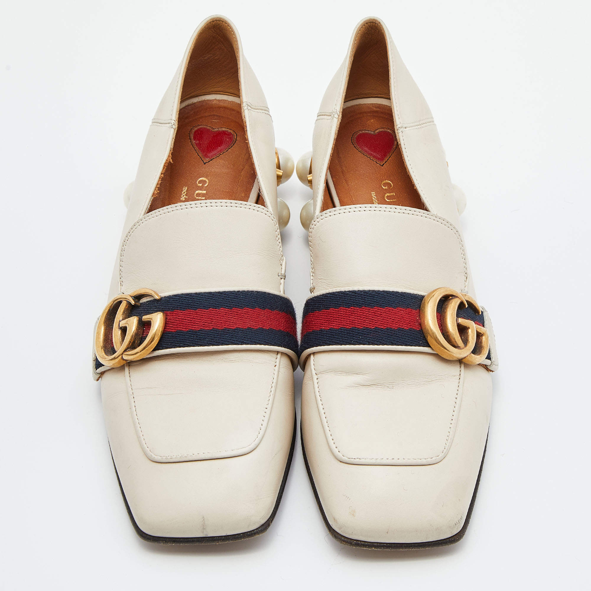 Gucci mid heel loafer white best sale