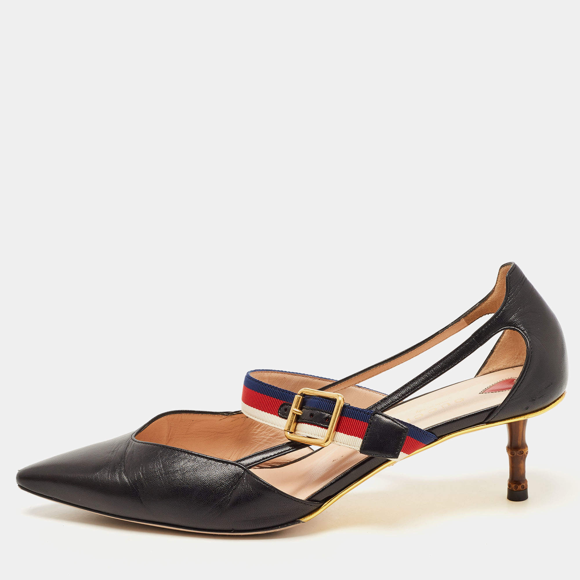 مملوكة مسبقًا Gucci Black Leather Buckle Unia Pumps Size 40.5