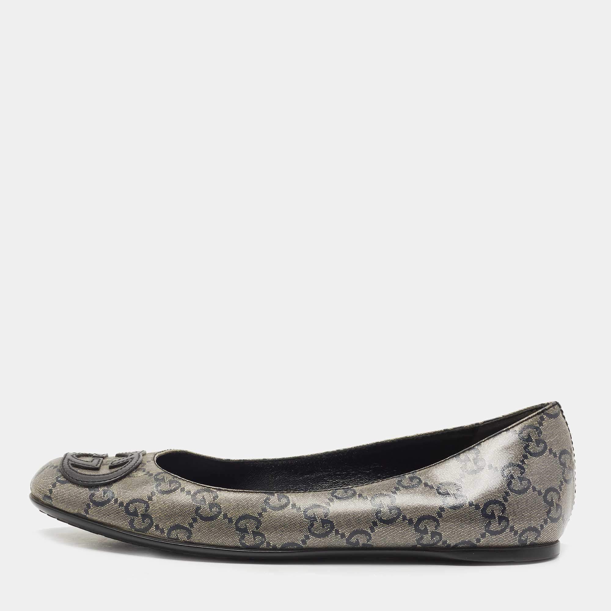 Gucci Grey Coated Canvas GG Ballet Flats Size 36