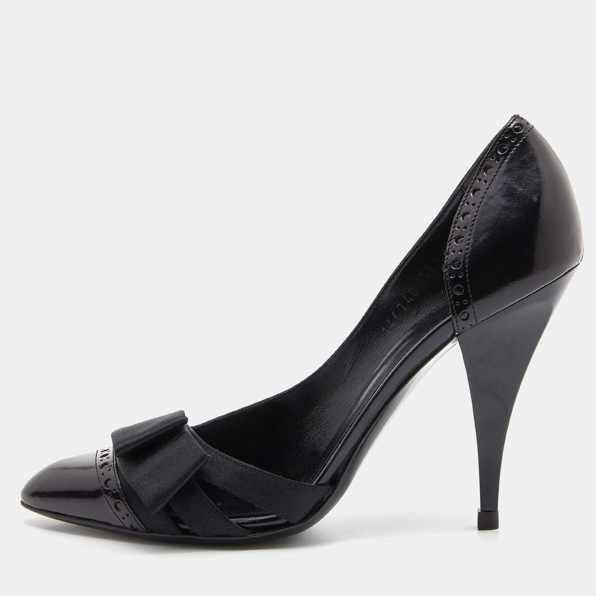 مملوكة مسبقًا Gucci Black Leather and Satin Bow D'orsay Pumps Size 37.5