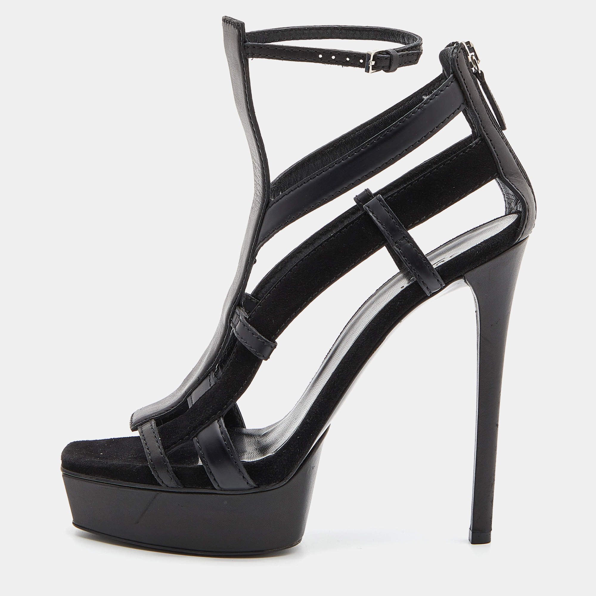 Gucci Black Leather and Suede Daryl Sandals Size 37.5