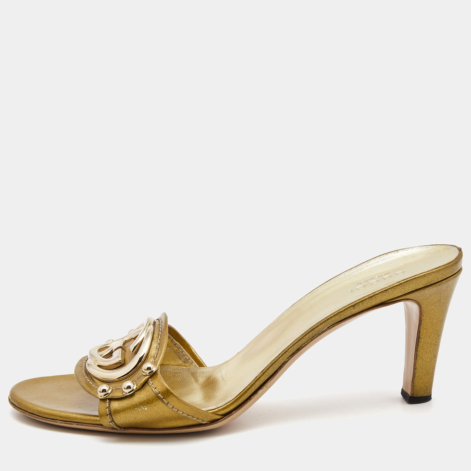 Gucci  Metallic PVC Interlocking G Buckle Slides Size 37.5