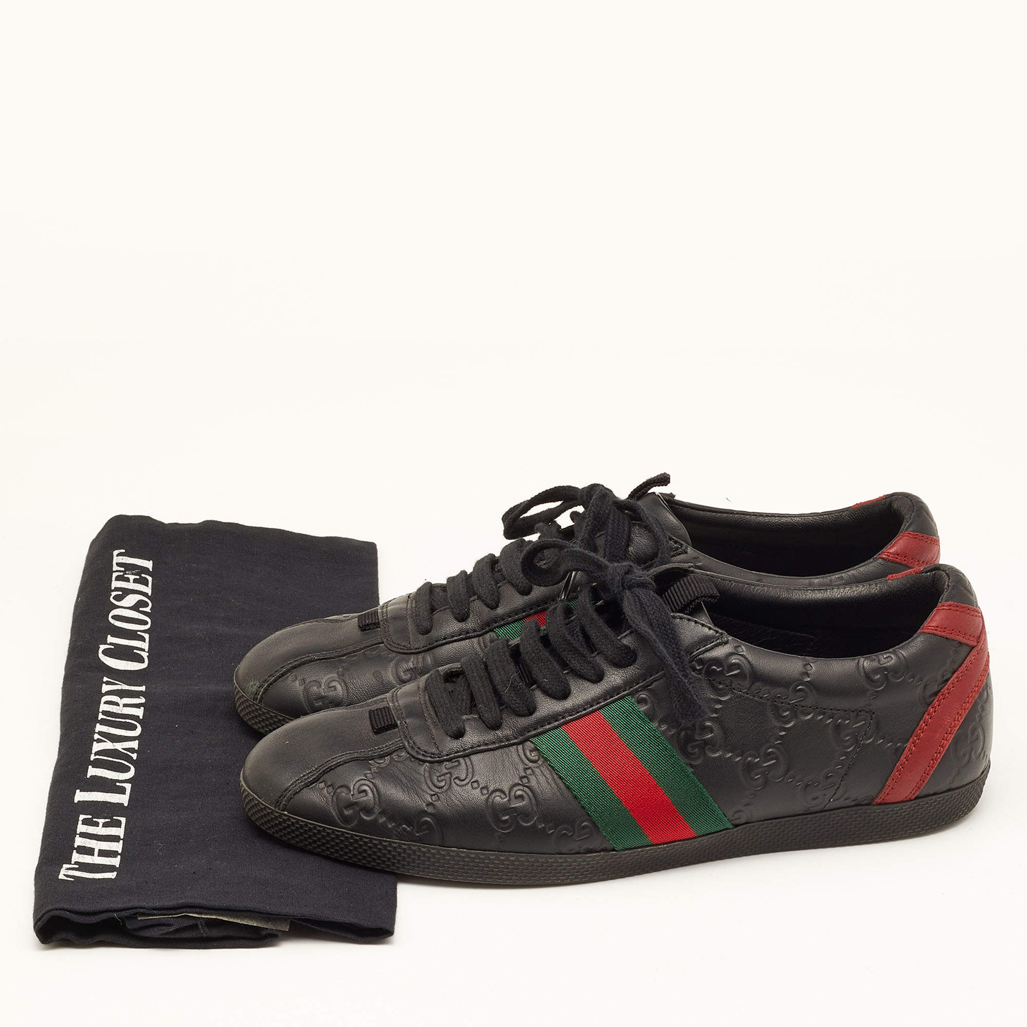 Gucci Black Guccissima Leather Web Ace Sneakers Size 37 Gucci