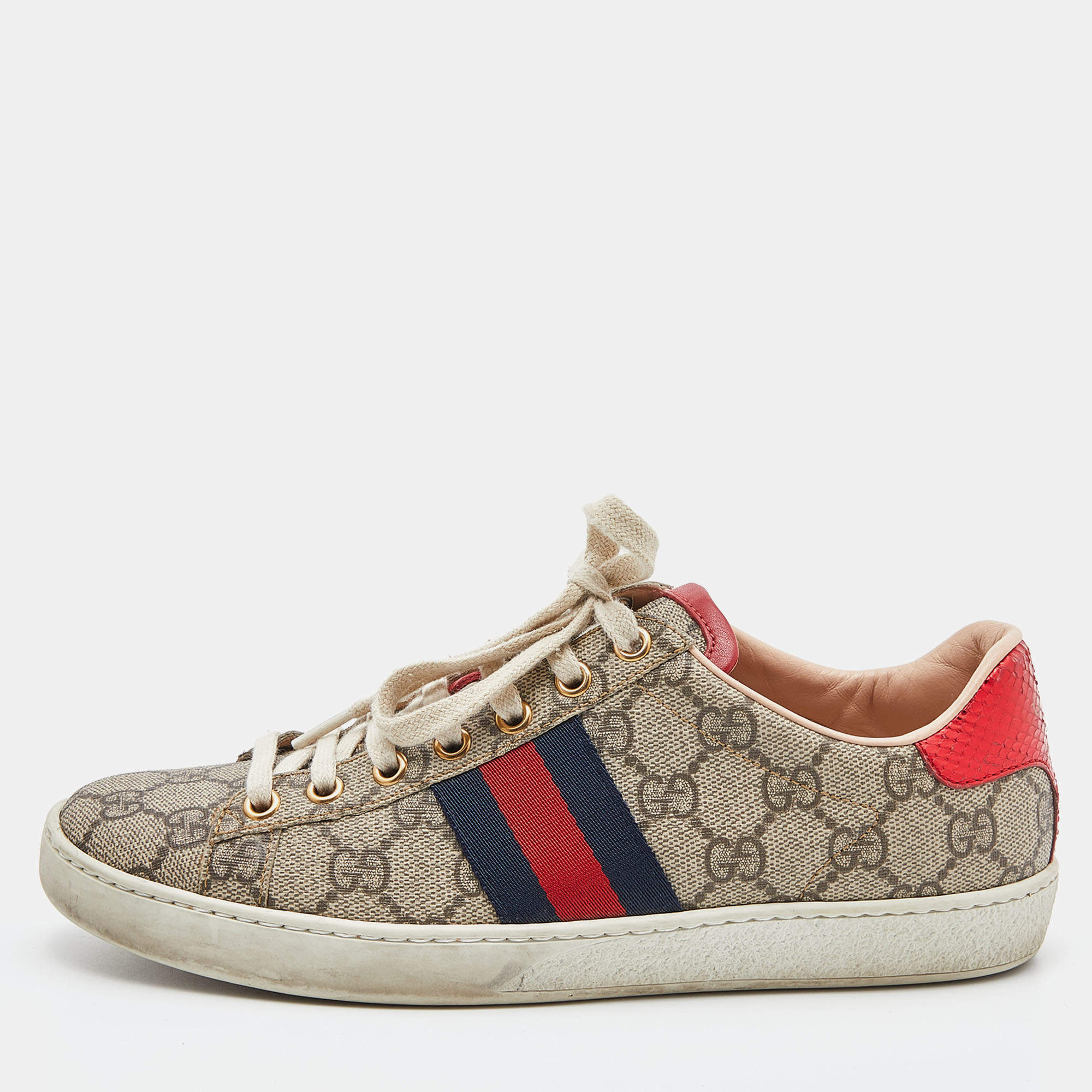 Gucci Beige/Brown GG Supreme Canvas Ace Sneakers Size 37