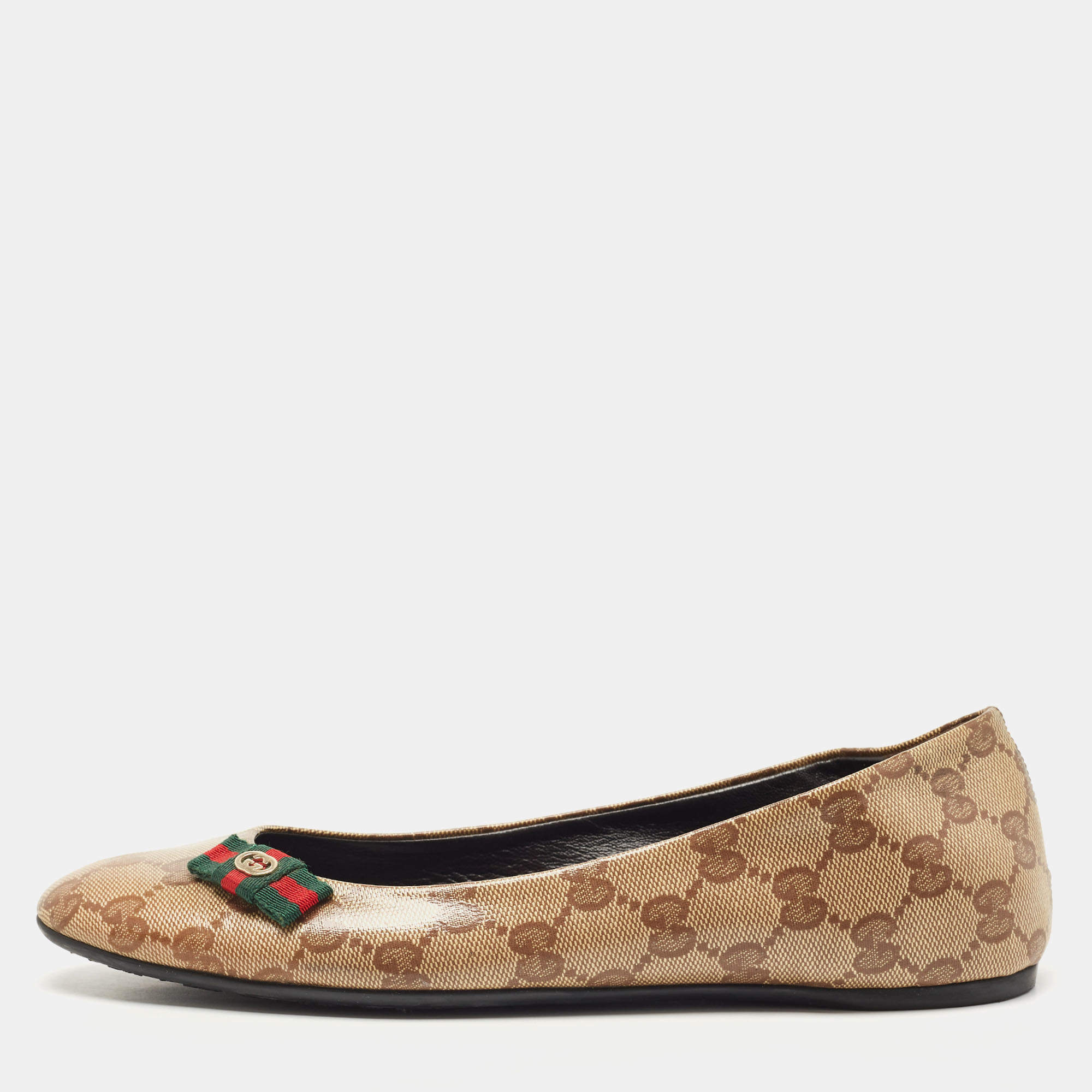 Pre Owned Gucci Beige GG Canvas Round Toe Ballet Flats Size 37.5