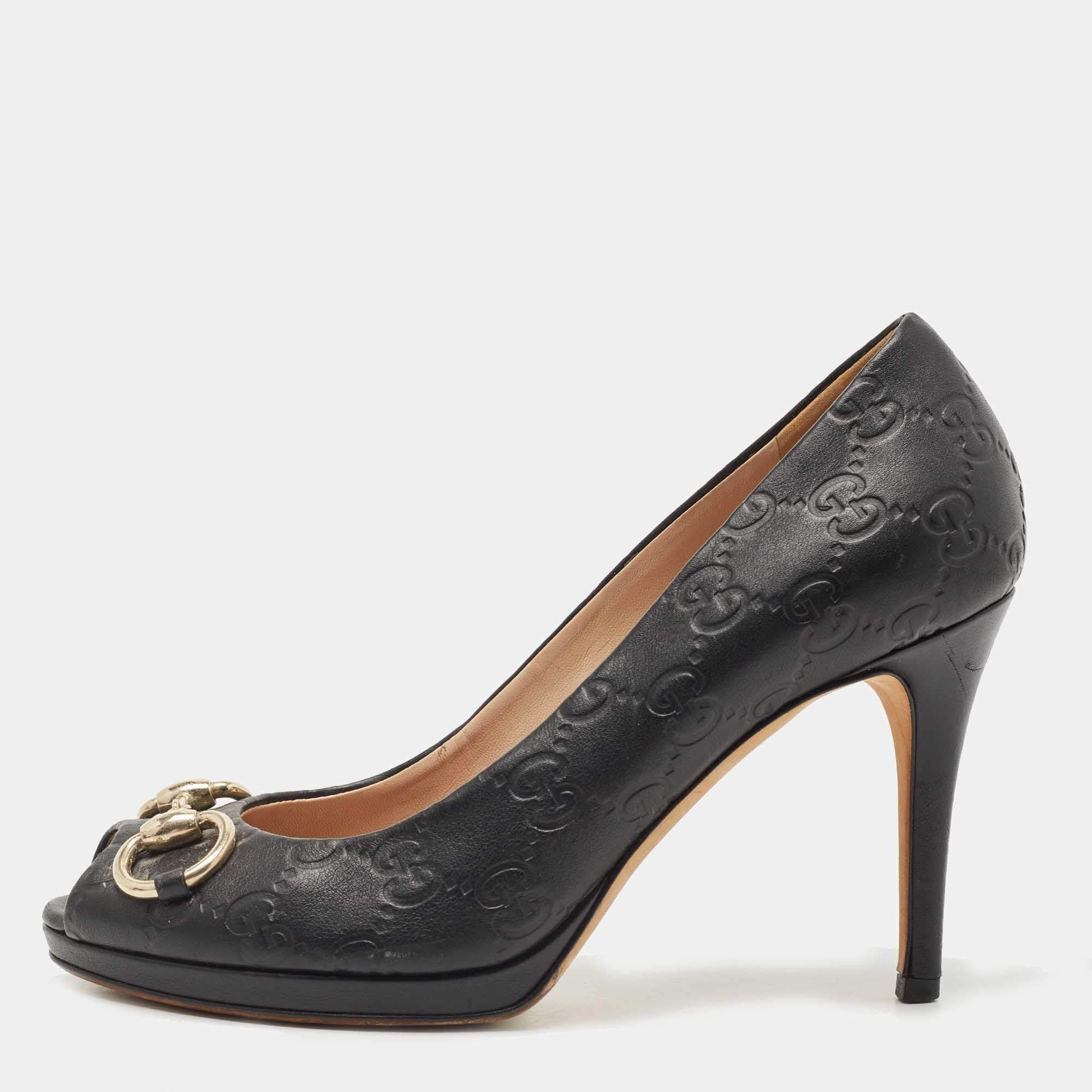 Pre Owned Gucci Black Guccissima Leather New Hollywood Platform Pumps Size 37