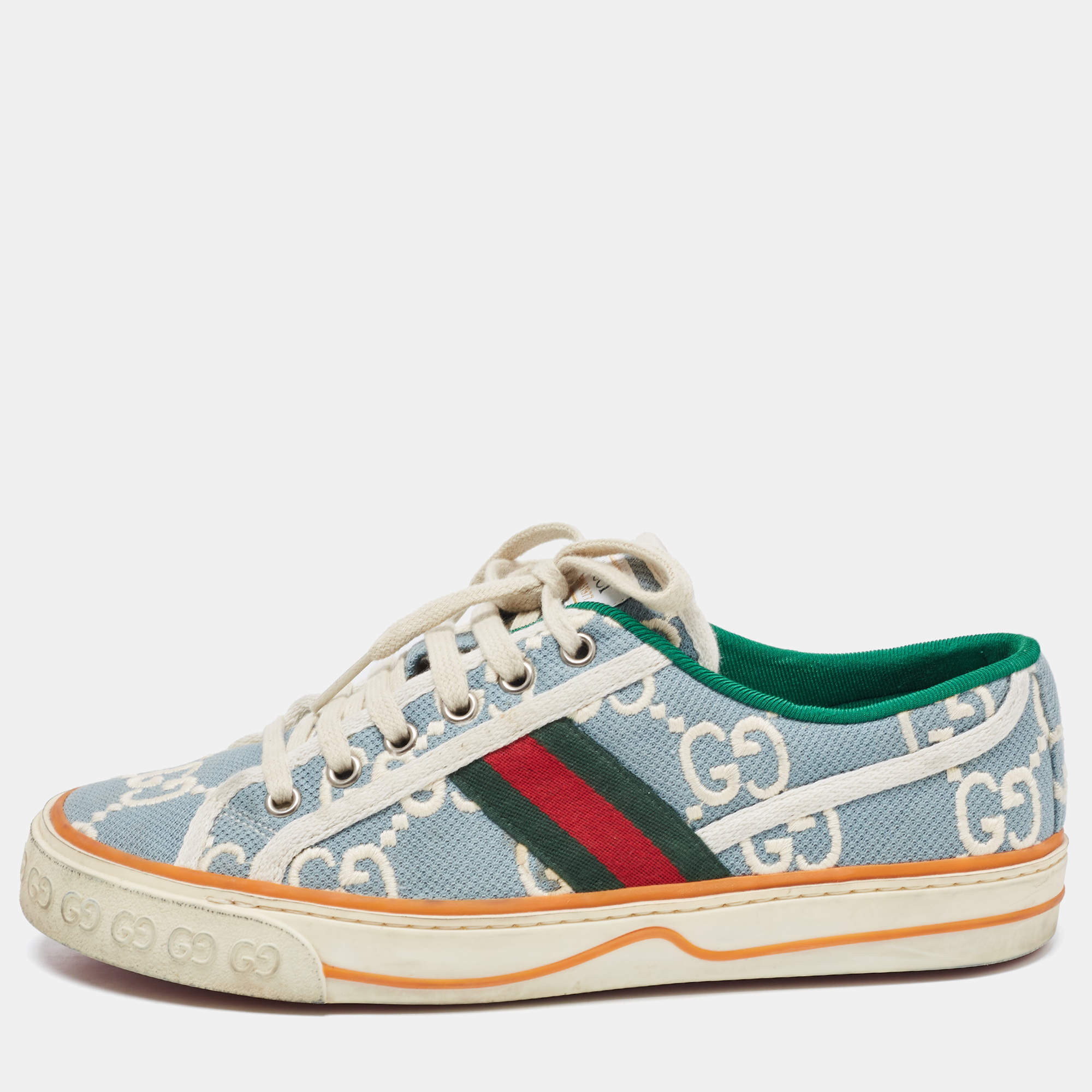 مملوكة مسبقًا Gucci Blue Denim Tennis 1977 Low Top Sneakers Size 39.5