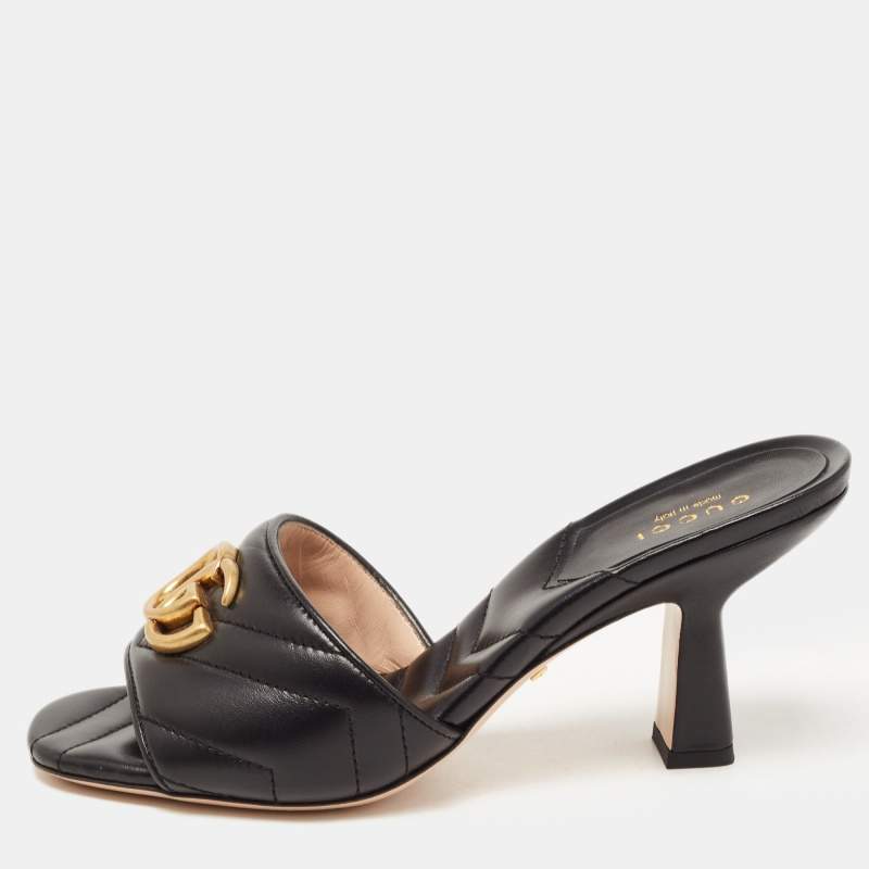 Gucci Black Quilted Leather GG Slides Size 36