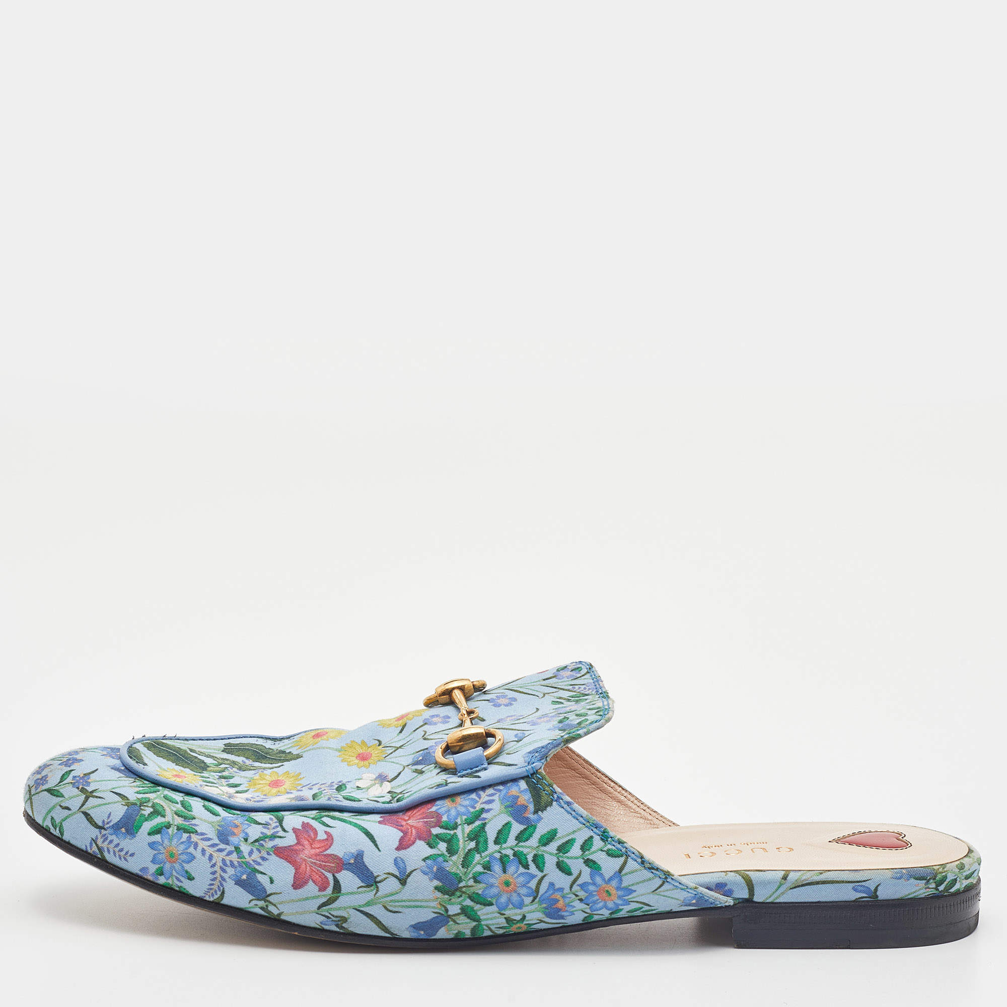 Gucci Multicolor Floral Print Fabric Princetown Horsebit Mules Size 39