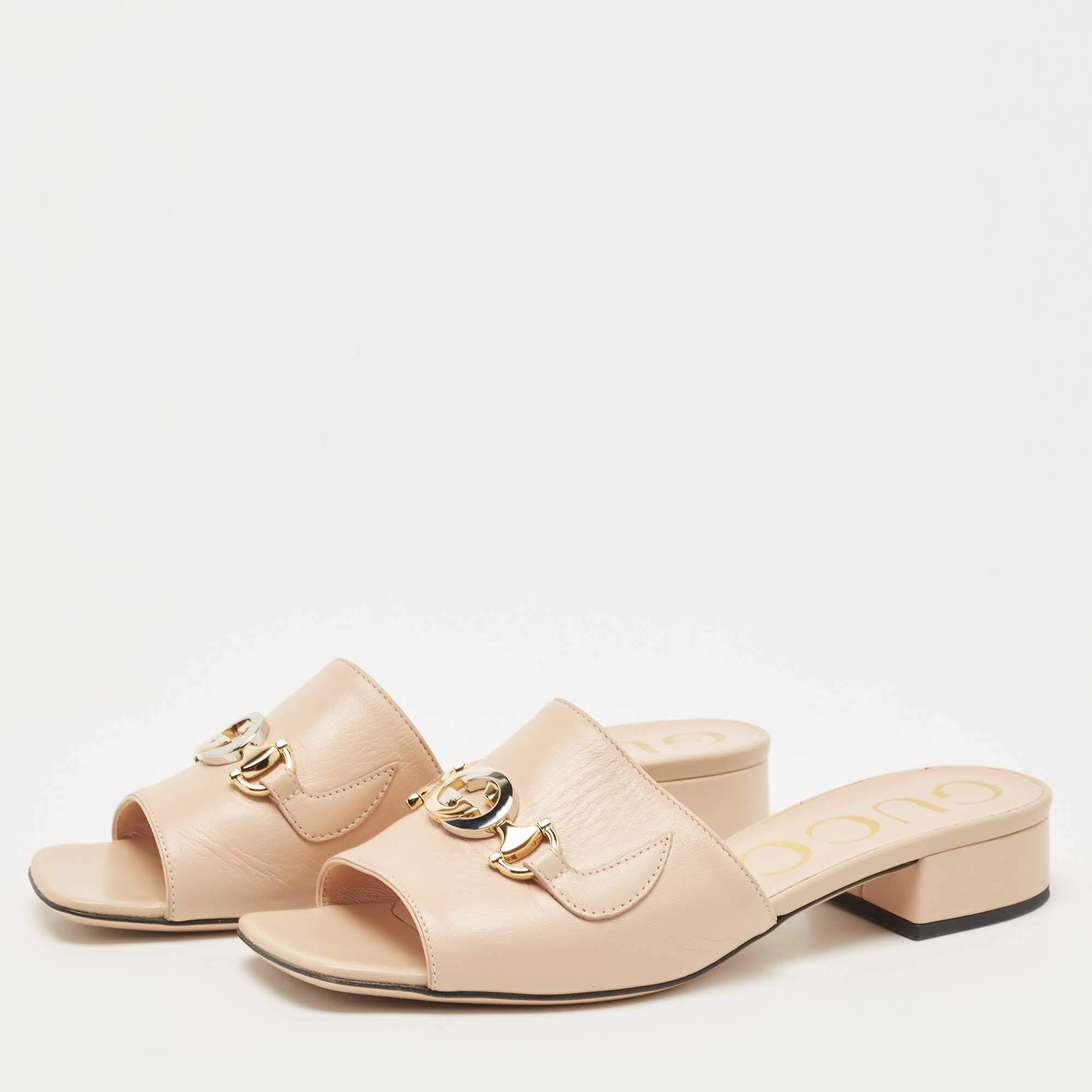 Gucci Beige Leather Zumi Slide Sandals Size 37 Gucci TLC