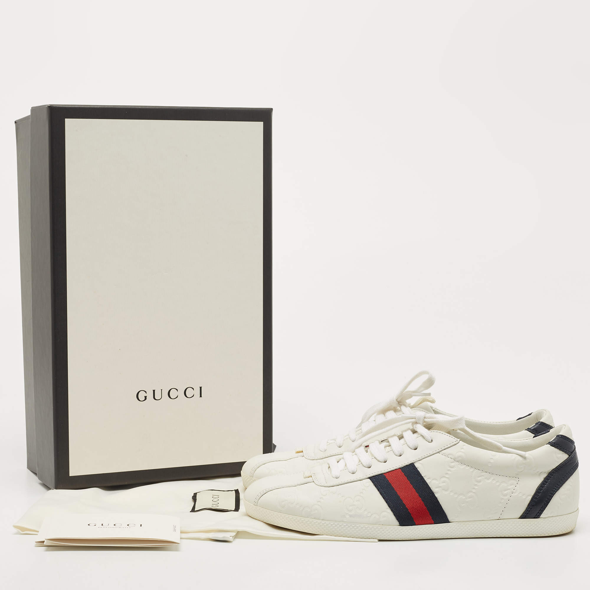 Gucci Off White Monogram Canvas and Leather Lace Up Sneakers Size 38 Gucci
