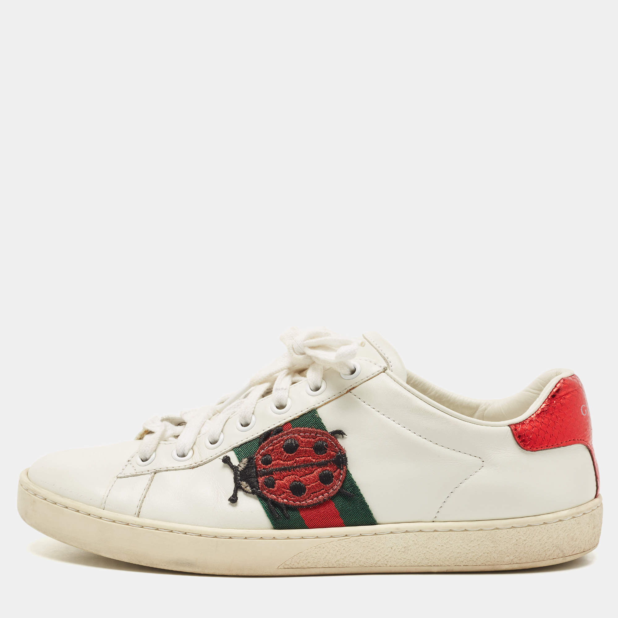 Gucci White Leather Embroidered Ladybird And Pineapple Ace Low Top ...