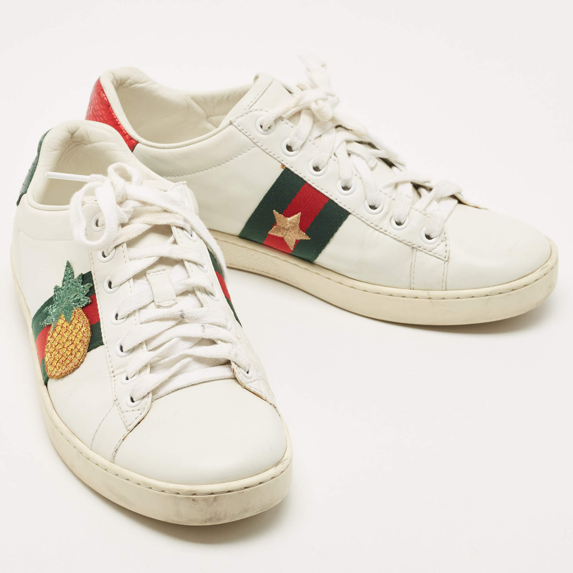 Gucci White Leather Embroidered Ladybird And Pineapple Ace Low Top Sneakers  Size 38 Gucci