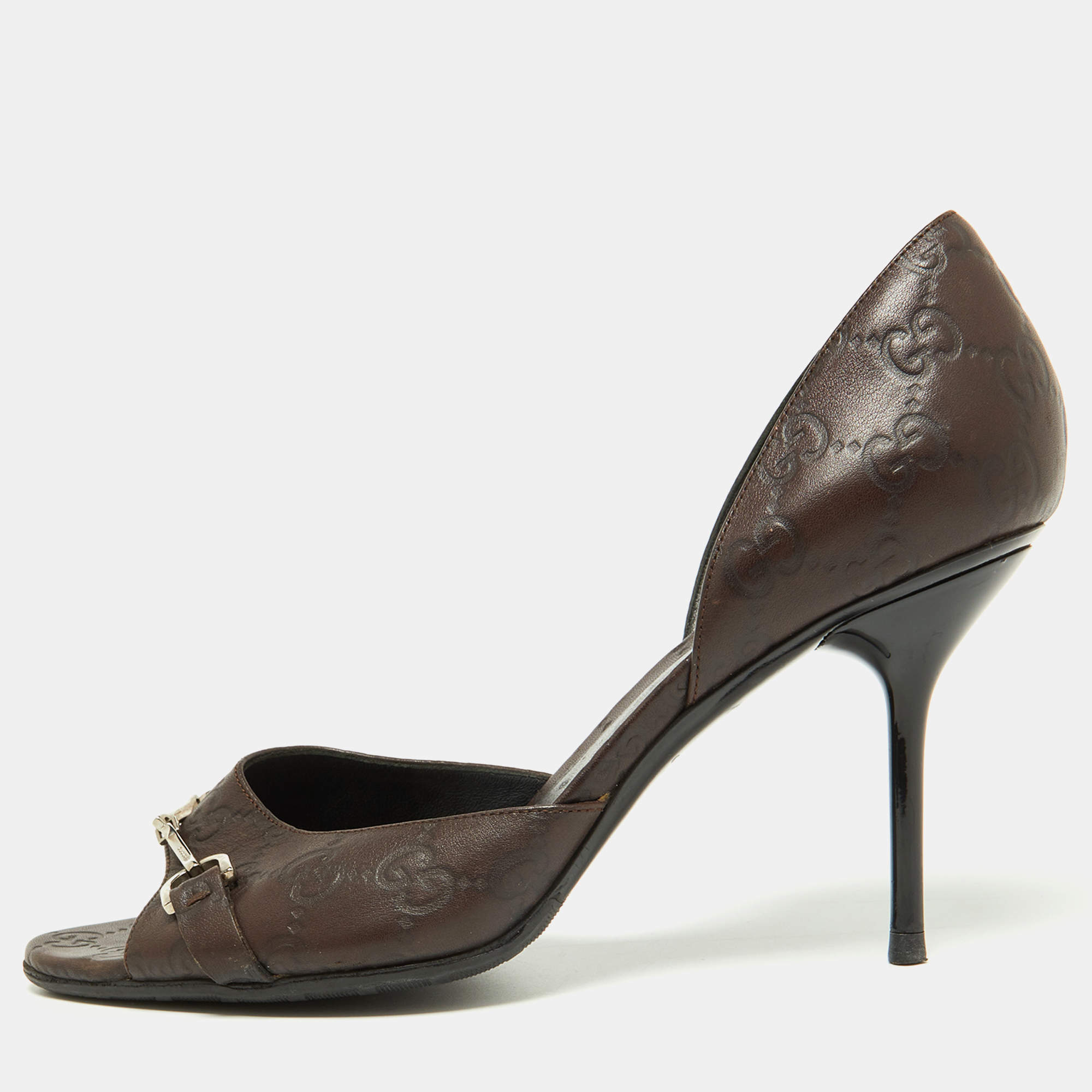 Pre Owned Gucci Brown Guccissima Leather Horsebit D'orsay Peep Toe Pumps Size 39