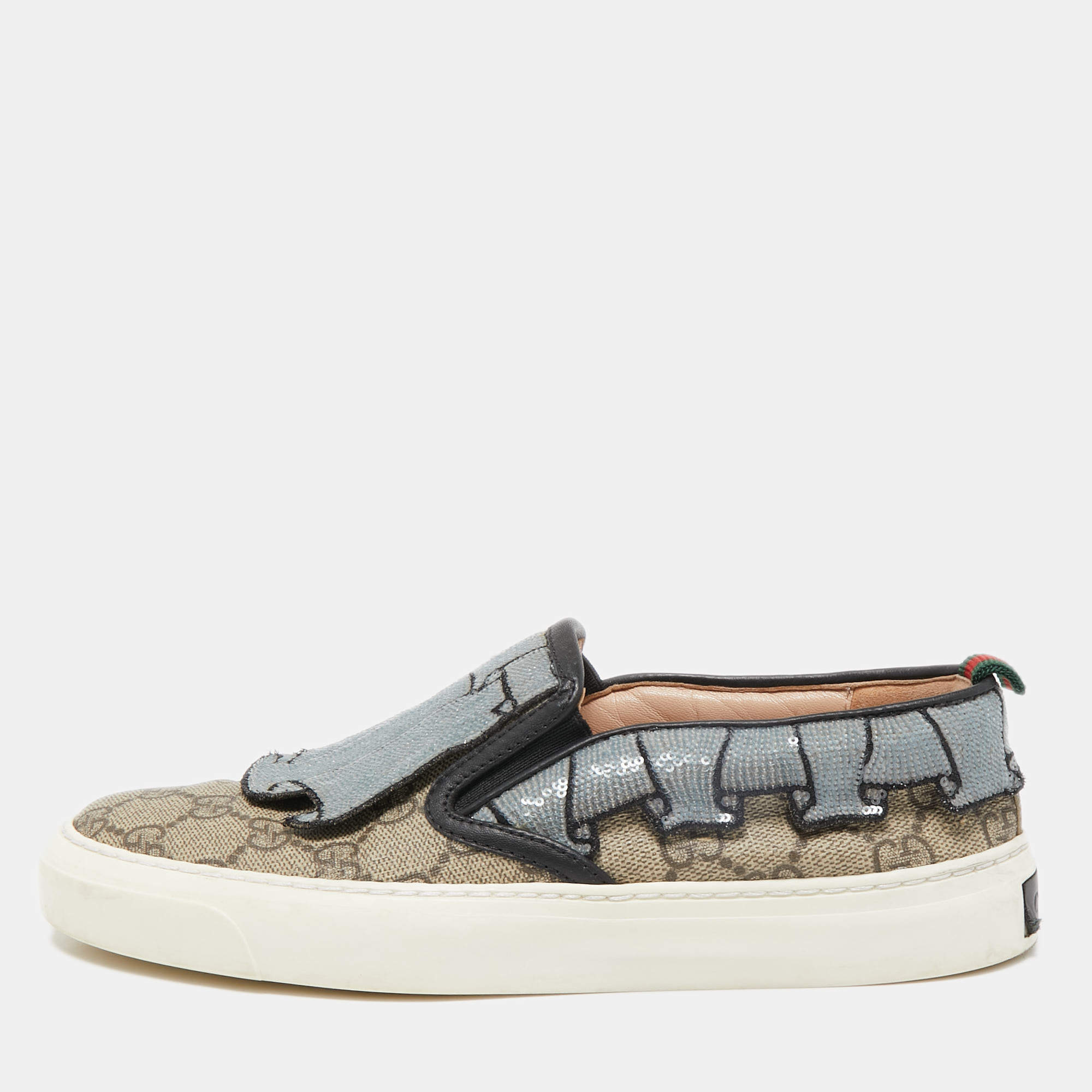 Gucci Tricolor GG Supreme Canvas and Sequins Slip On Sneakers Size 35