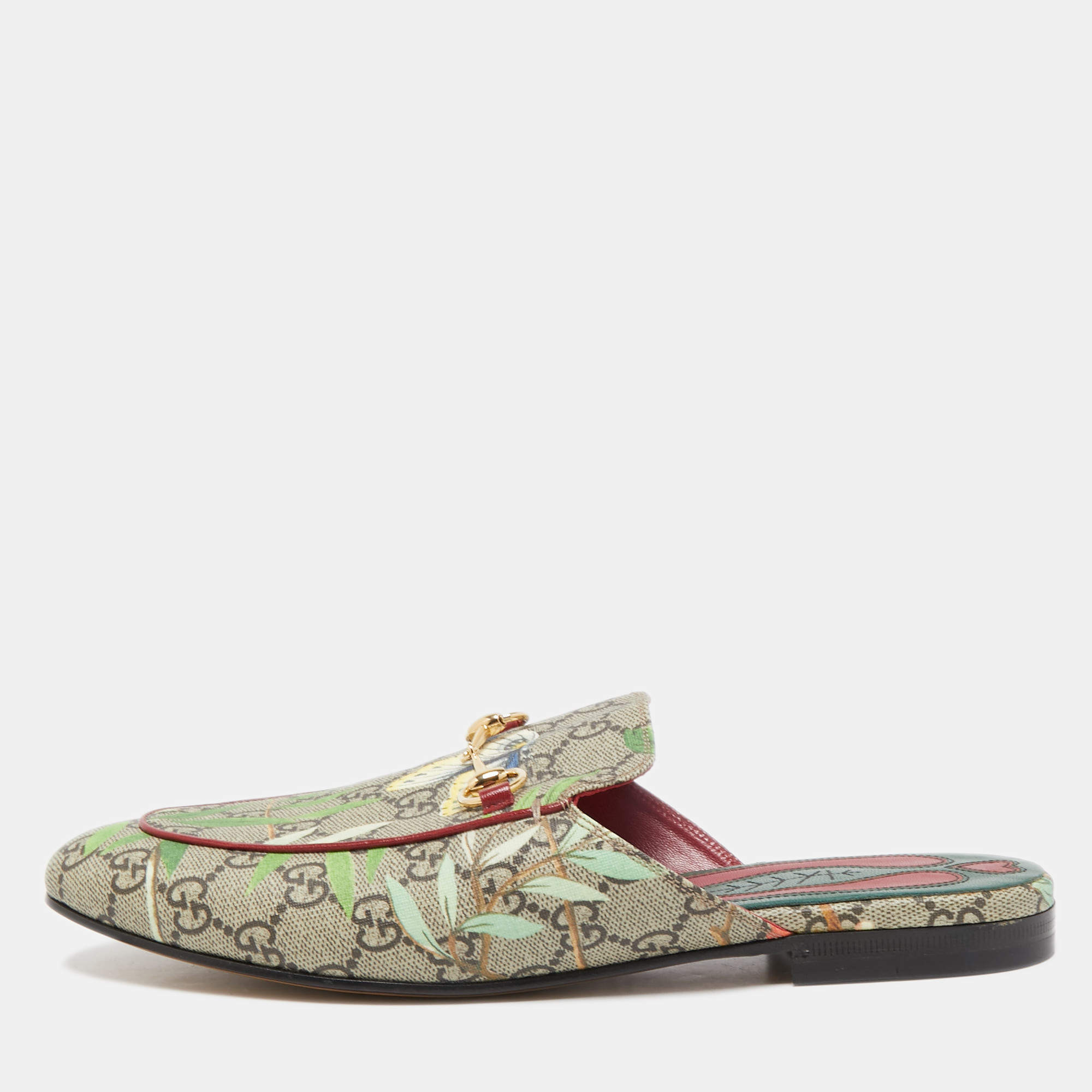 مملوكة مسبقًا Gucci Grey Canvas GG Floor Print Princetown Mules Size 40