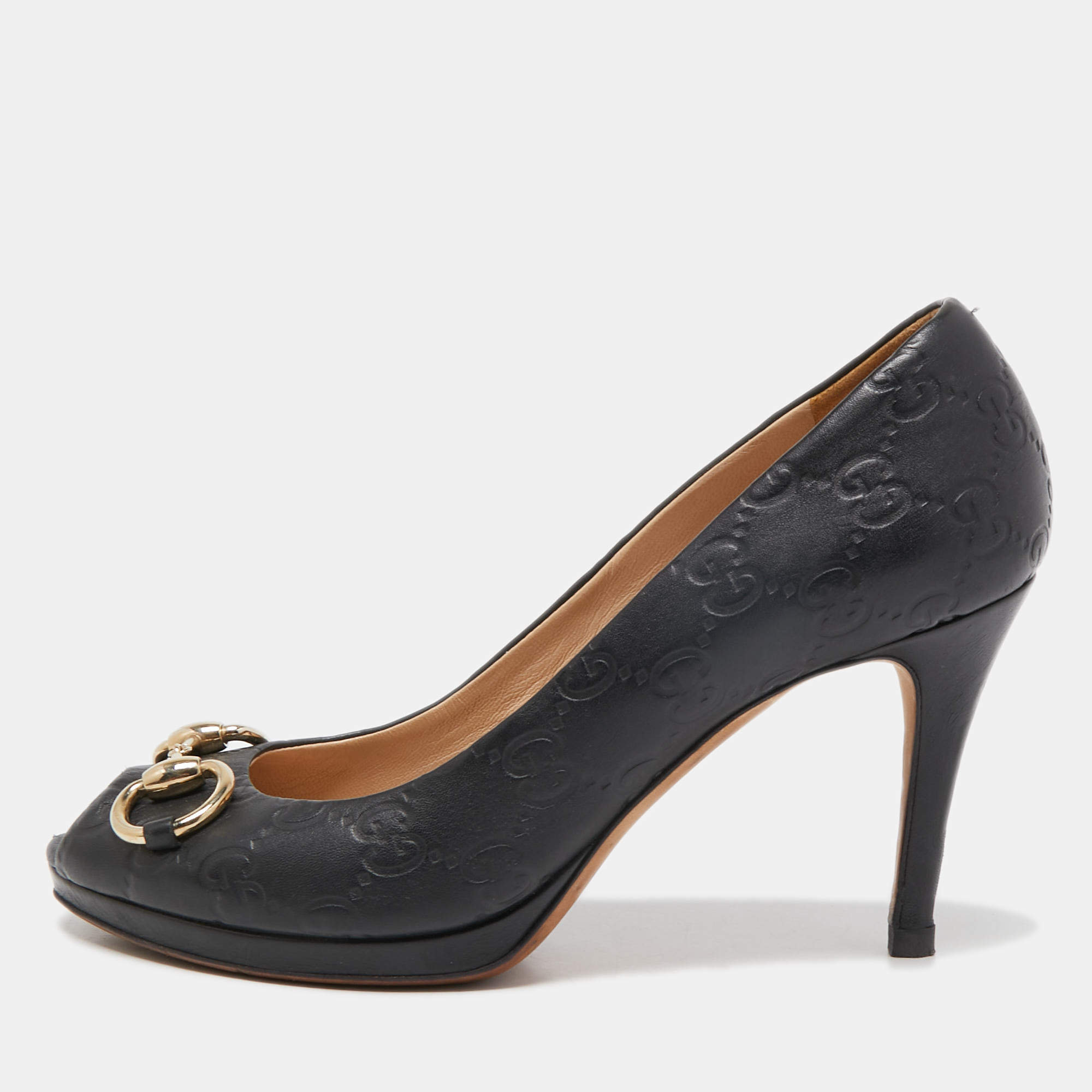 Pre Owned Gucci Black Guccissima Leather New Hollywood Pumps Size 37