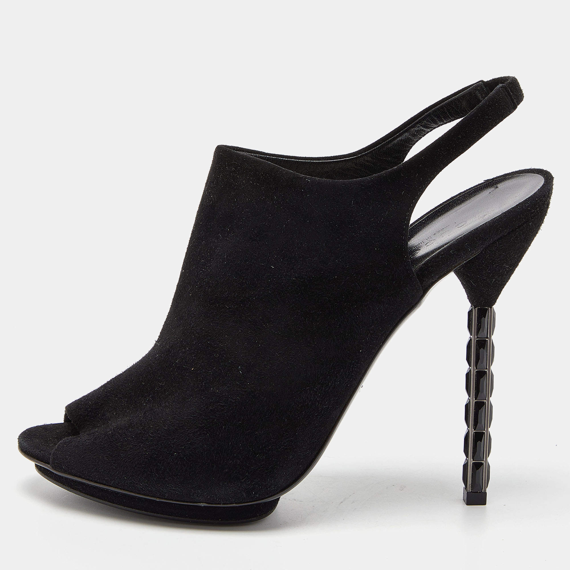 Pre Owned Gucci Black Suede Slingback Mules Size 41