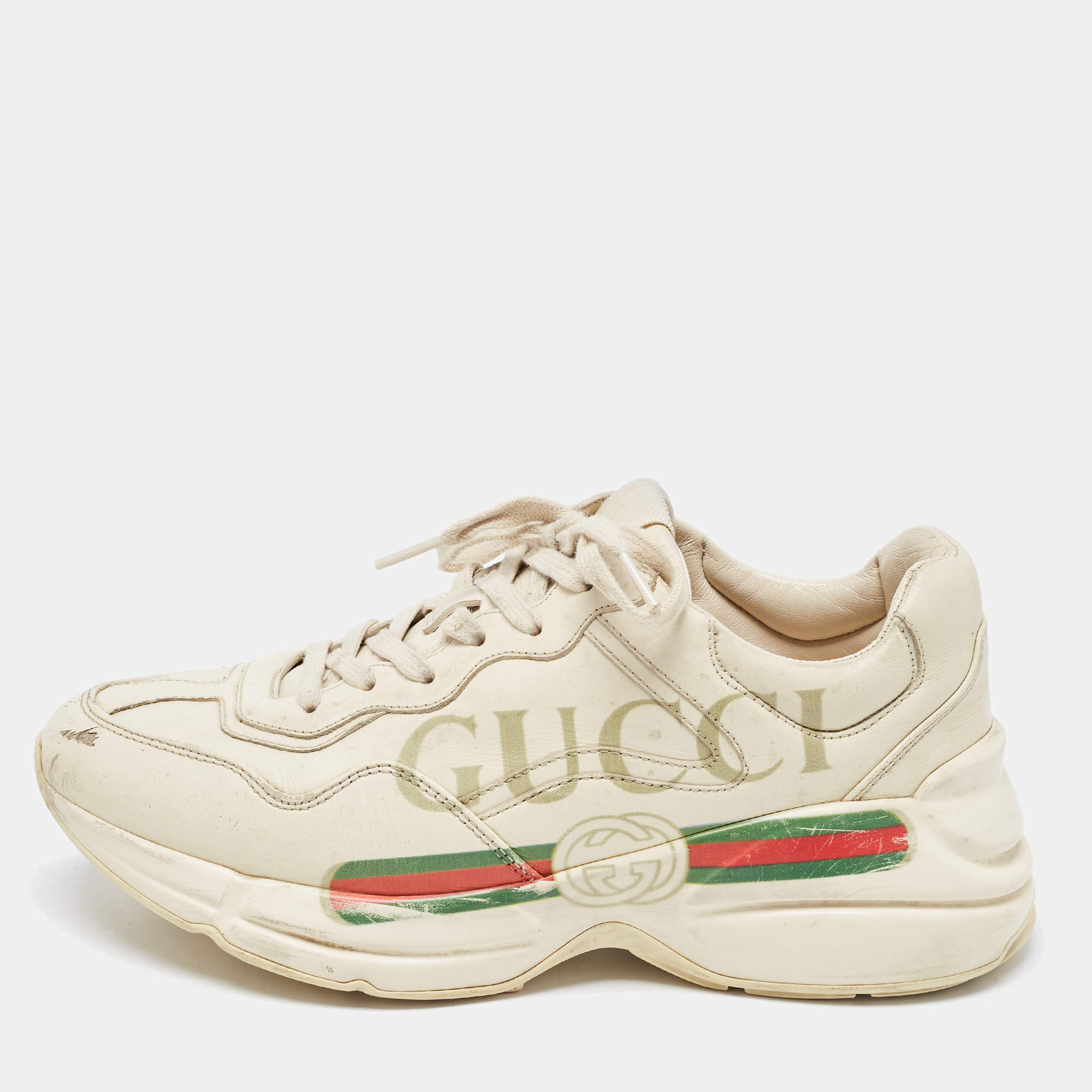 Gucci Cream Leather Rhyton Sneakers Size 38.5