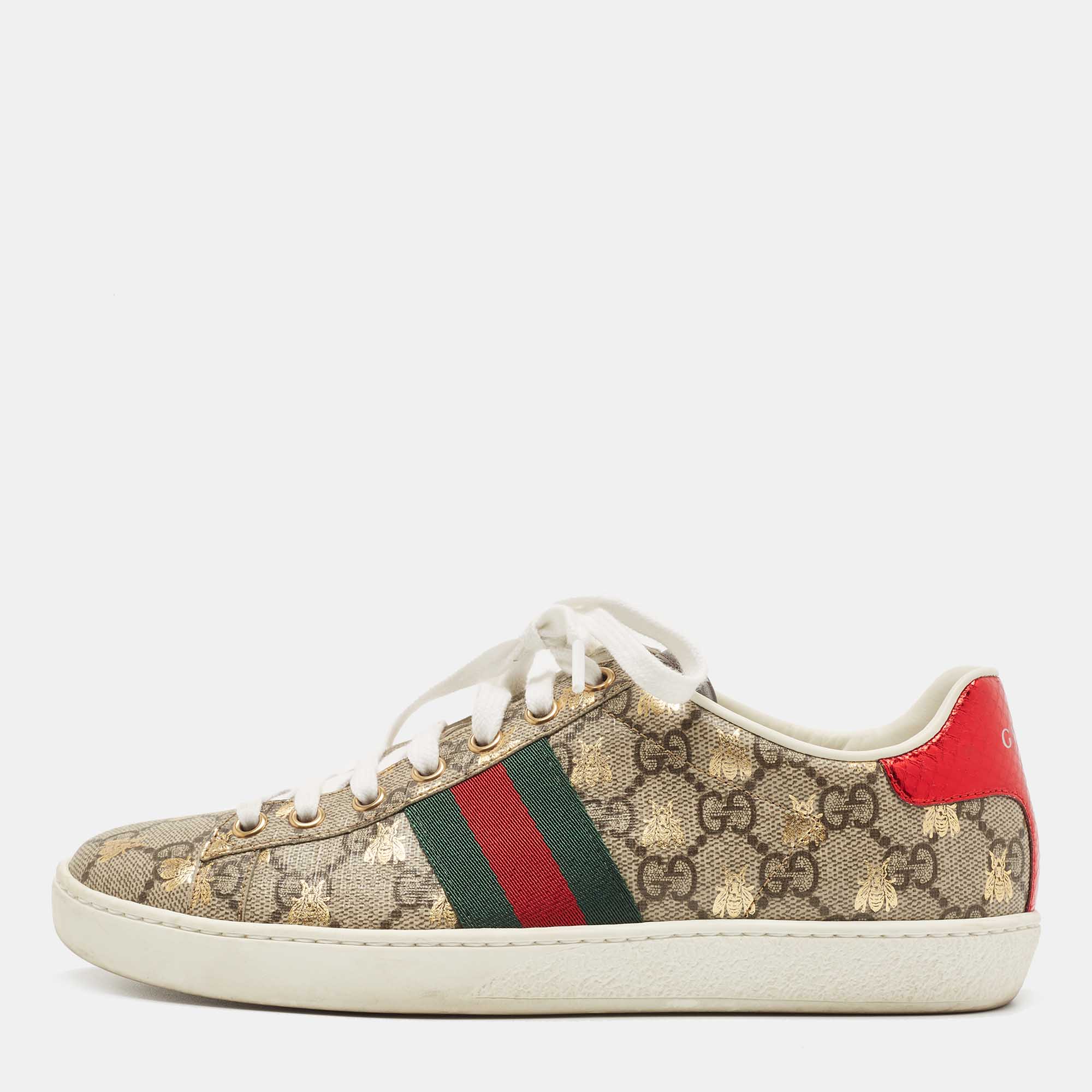 Gucci Grey GG Canvas Ace Low Top Sneakers Size 36.5