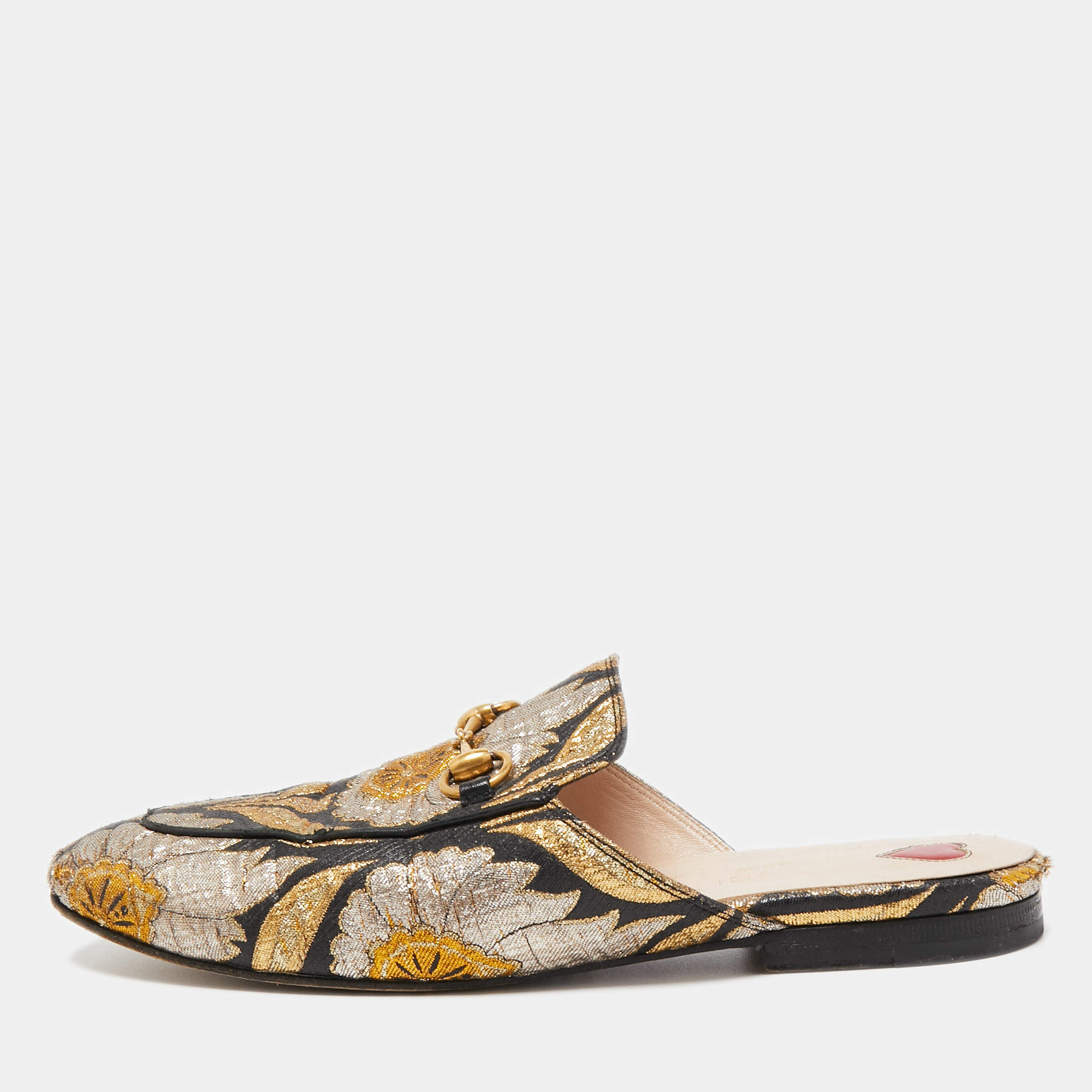 مملوكة مسبقًا Gucci Multicolor Brocade Fabric Horsebit Princetown Mules Size 37