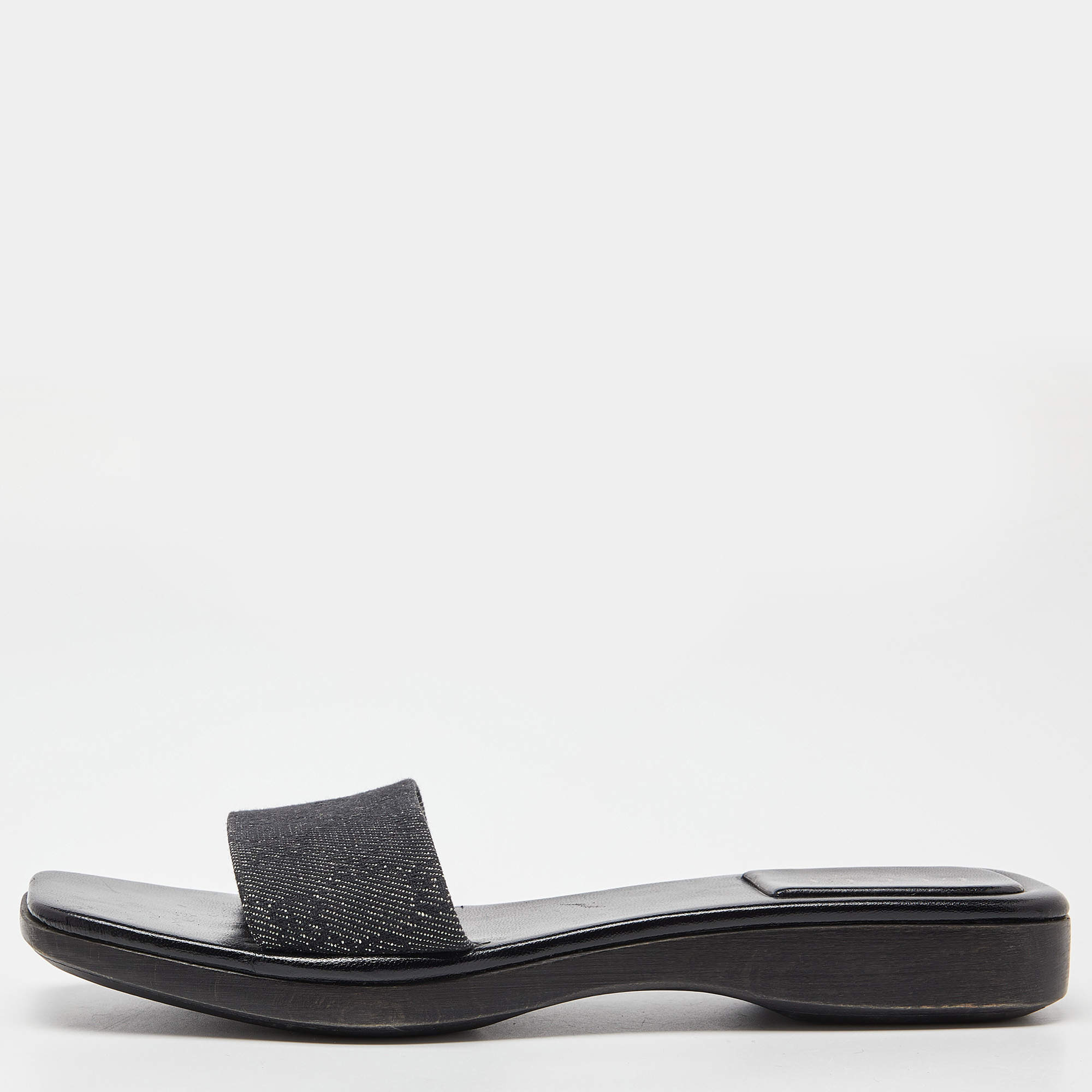 Gucci Black GG Canvas Wood Slide Sandals Size 39.5