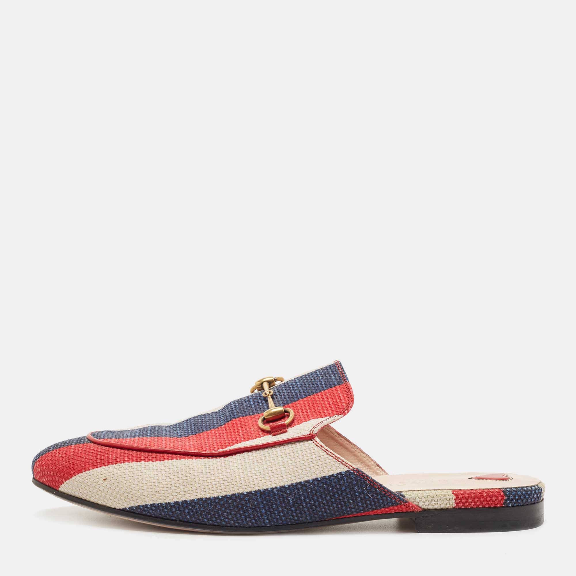 Gucci Multicolor Canvas Princetown Horsebit Mules Size 39.5