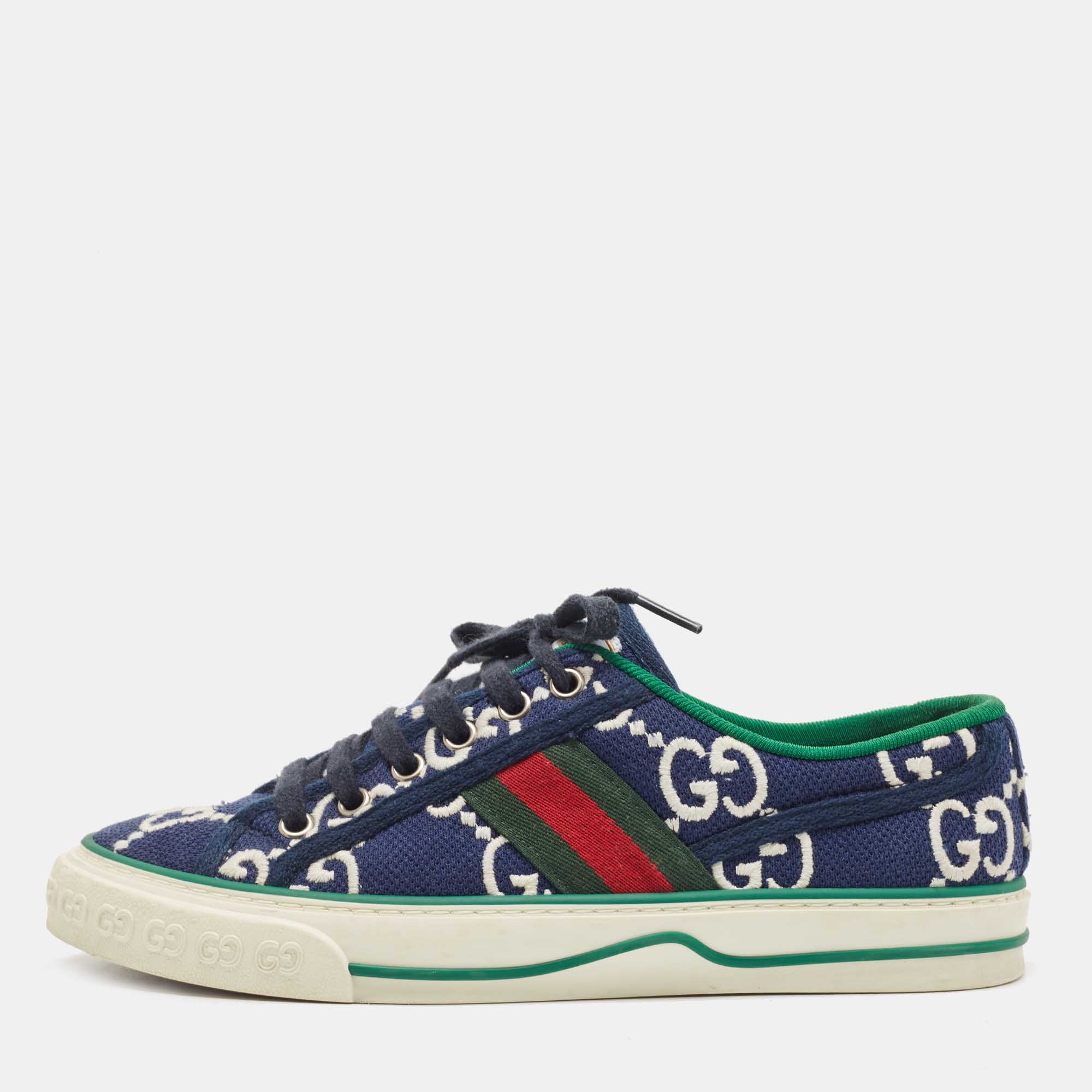 Gucci Blue  GG Canvas Tennis 1977 Low Top Sneakers Size 37