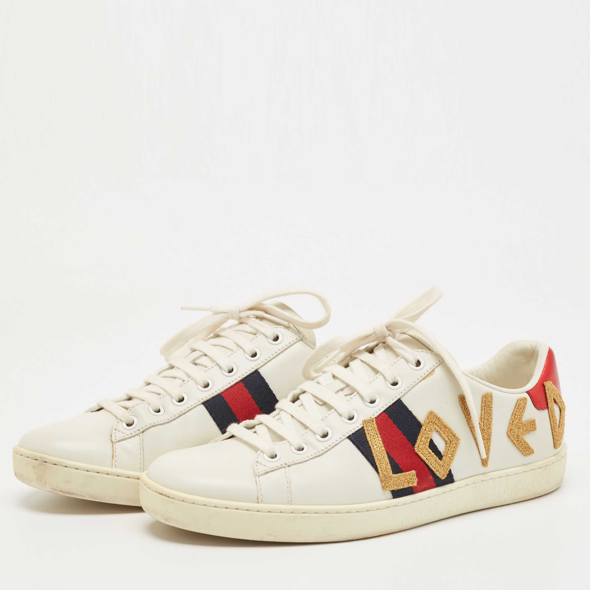 Gucci White Leather Loved Ace Sneakers Size 38.5