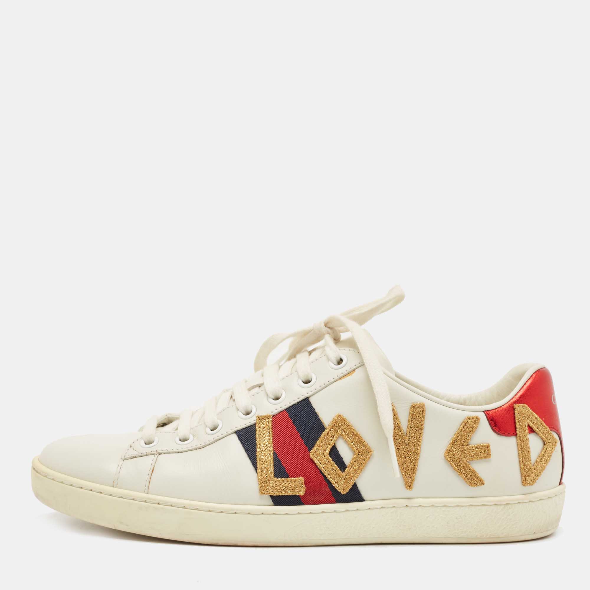 Gucci White Leather Loved Ace Sneakers Size 38.5