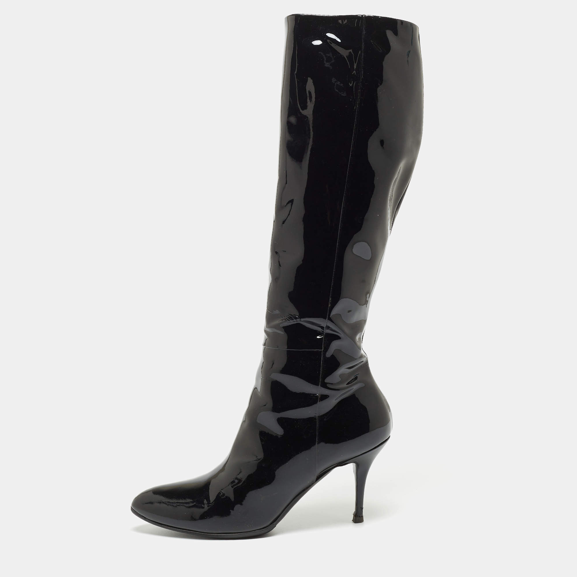 Pre Owned Gucci Black Patent Knee Length Boots Size 41