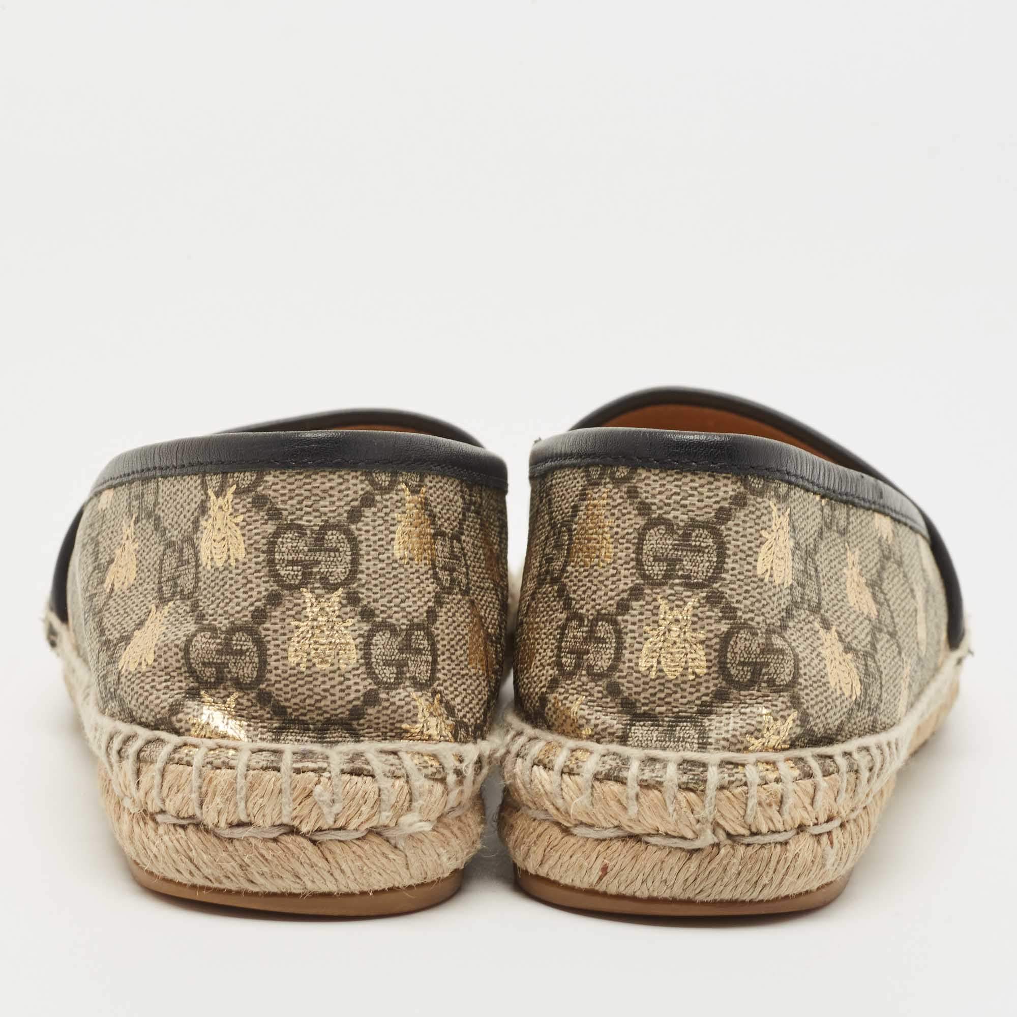 Gucci Brown Beige GG Supreme Canvas Bee Espadrille Flats Size 35 Gucci TLC