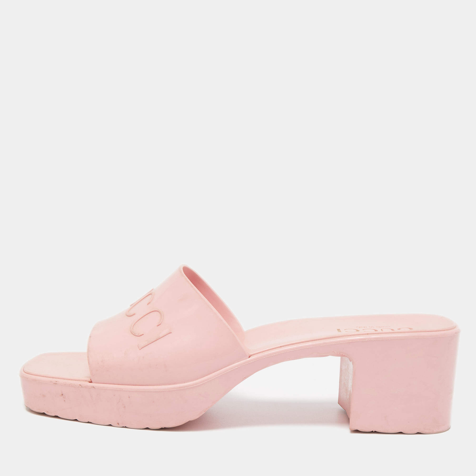 Gucci Light Pink Jelly Logo Slide Sandals Size 39