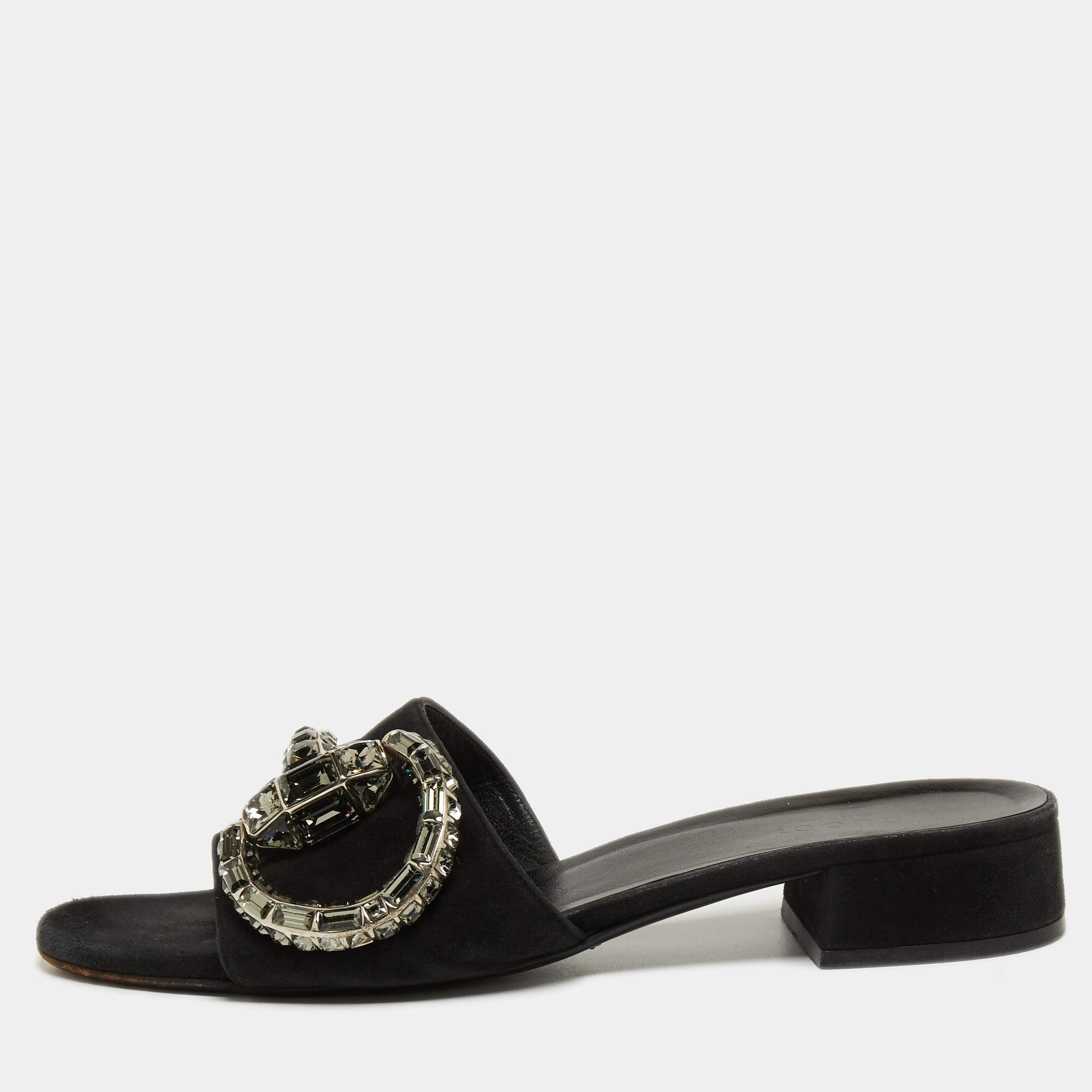 مملوكة مسبقًا Gucci Black Suede Maxime  Flat Sandals Size 38.5