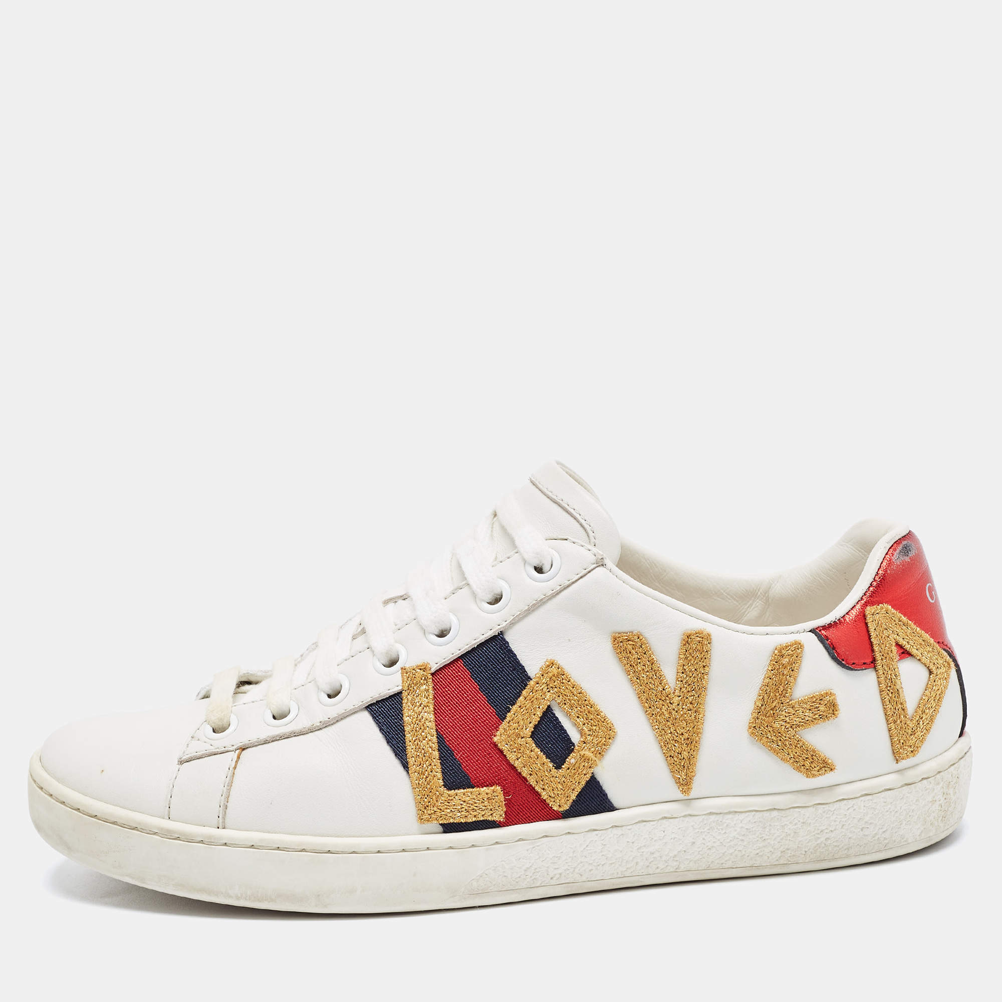 Pre Owned Gucci White Leather Loved Ace Low Top Sneakers Size 36