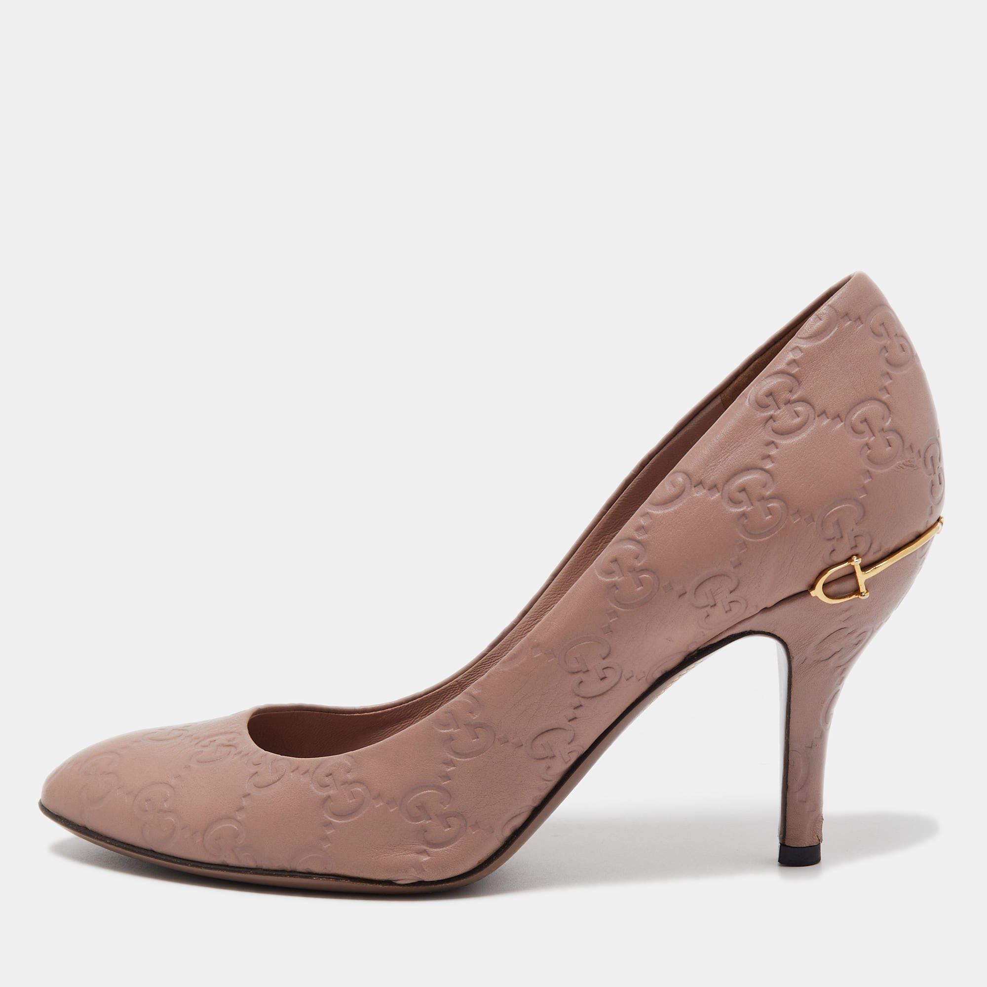 Pre Owned Gucci Dusty Pink Guccissima Leather Horsebit Adina Pumps Size 37.5