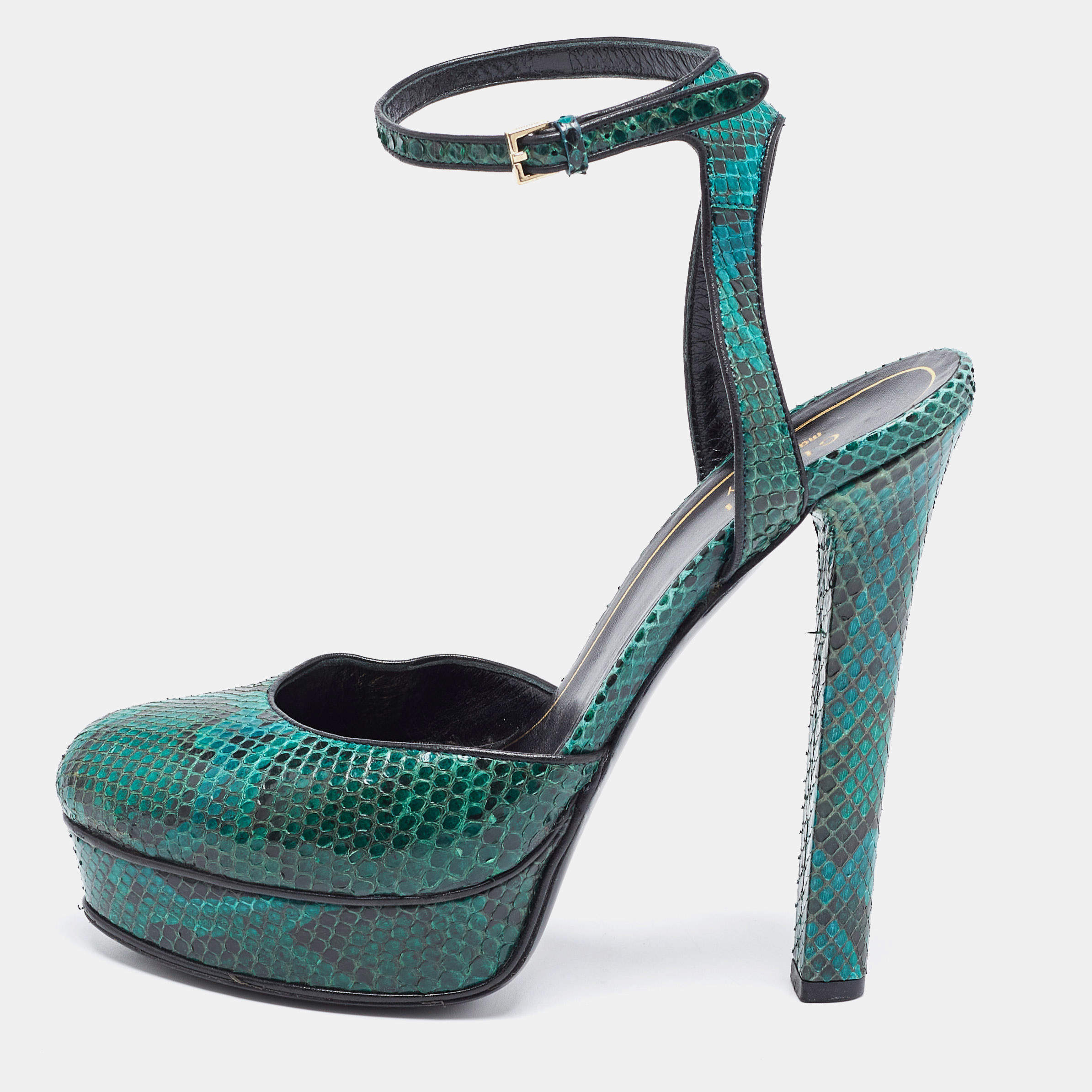 Gucci Green Python Leather Huston Pumps Size 36.5