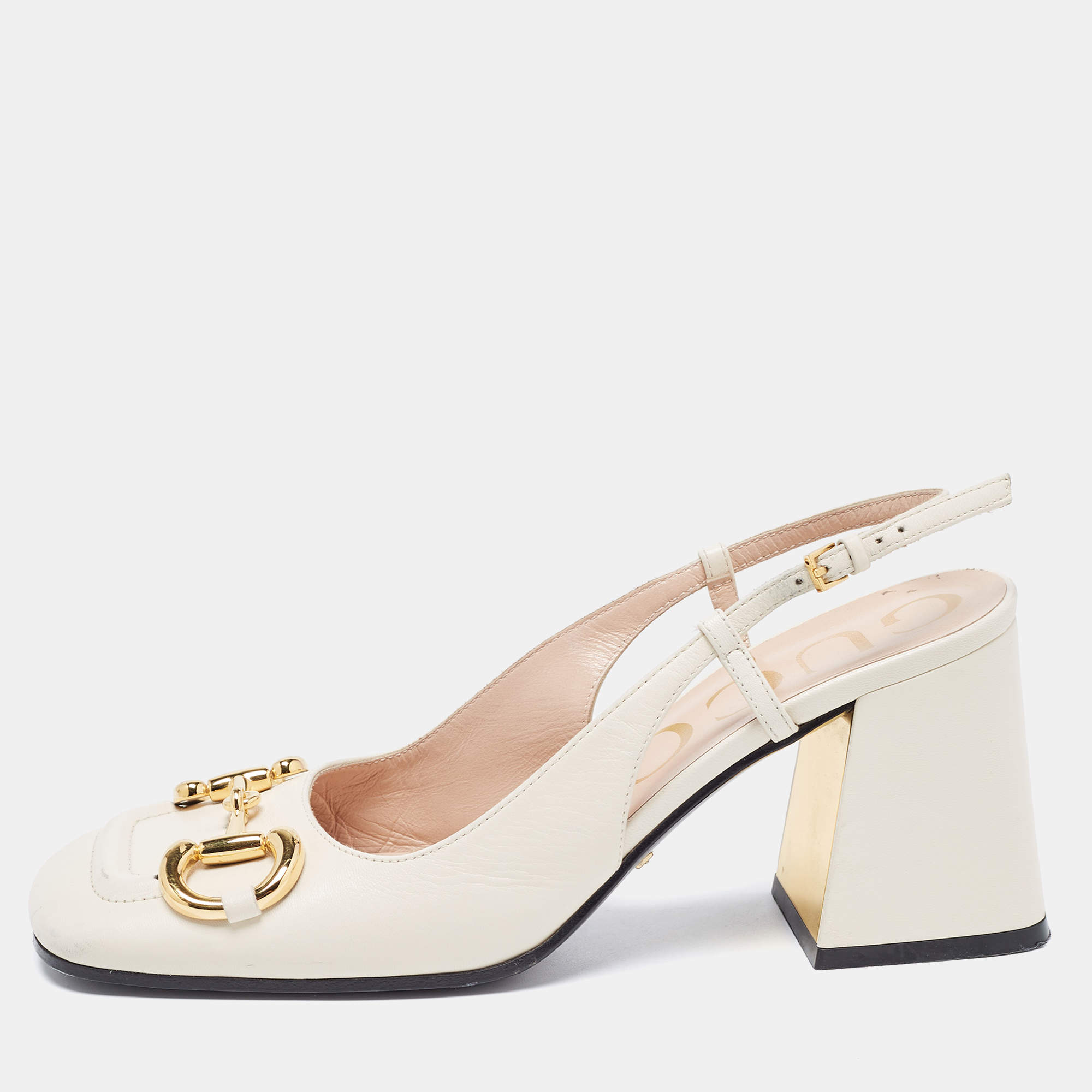 Gucci Cream Leather Horsebit  Pumps Size 37.5