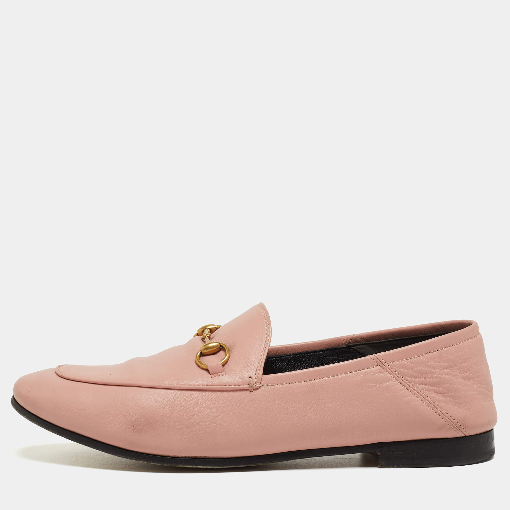 Pre Owned Gucci Pink Leather Horsebit Slip On Loafers Size 40