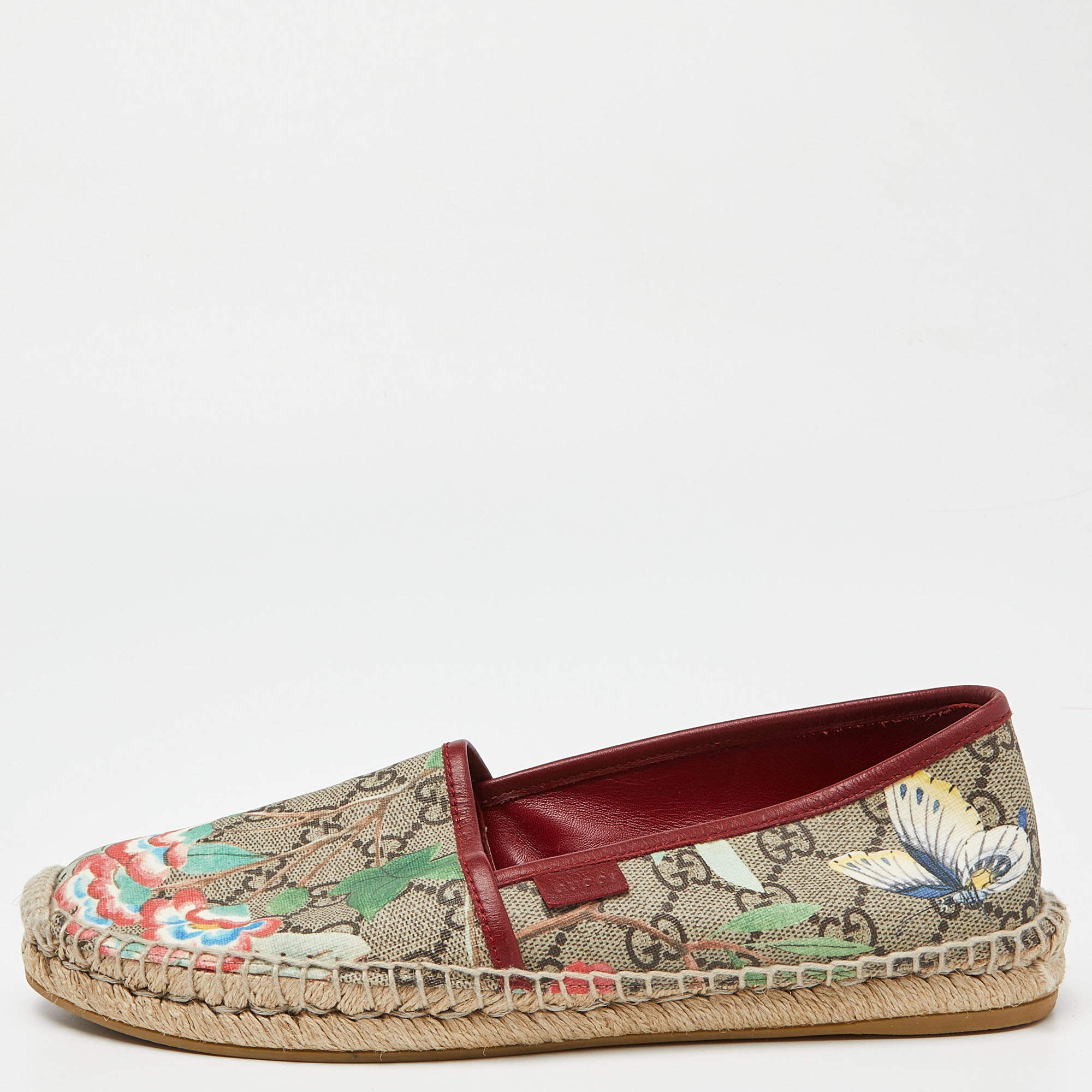 Pre Owned Gucci Beige GG Supreme Canvas Flower Print Espadrille Flats Size 39