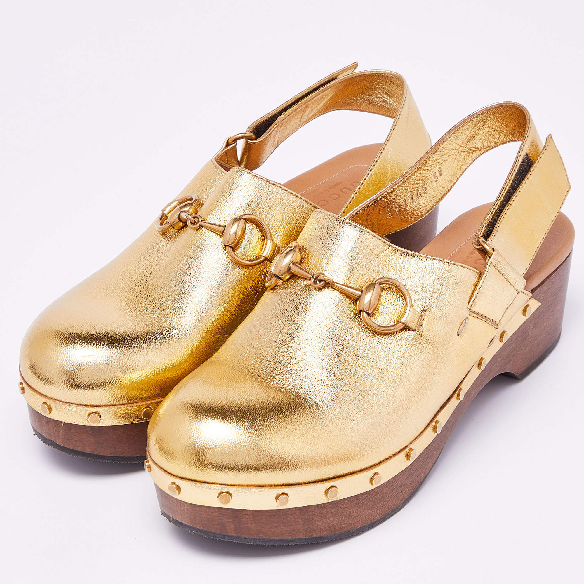 Gucci Gold Leather Amstel Horsebit Slingback Clog Sandals Size 38 Gucci |  TLC