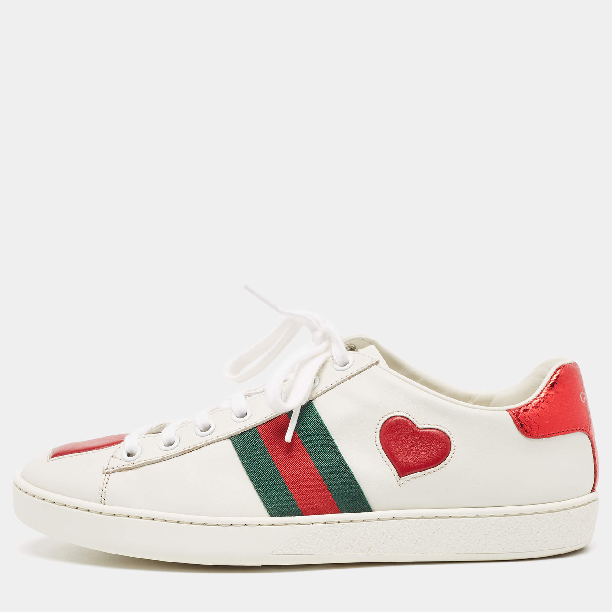 Gucci White Leather Ace Low Top Sneakers Size 37.5