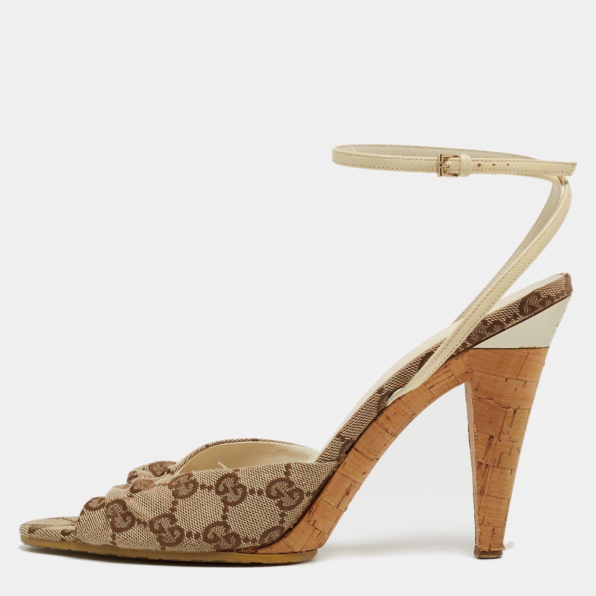 Gucci Tricolor GG Canvas and Leather Ankle Strap Sandals Size 41