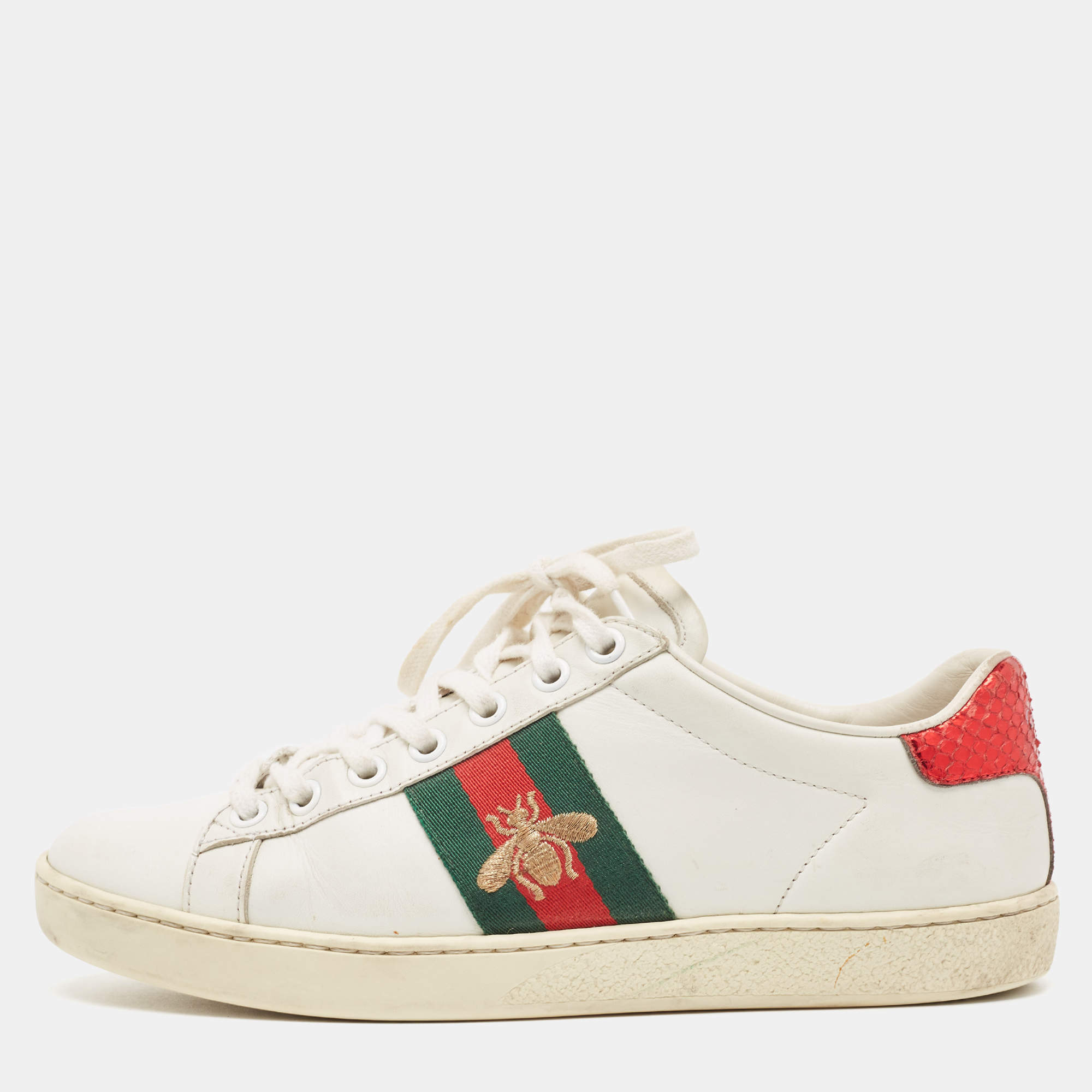 Pre Owned Gucci White Leather Ace Low Top Sneakers Size 36