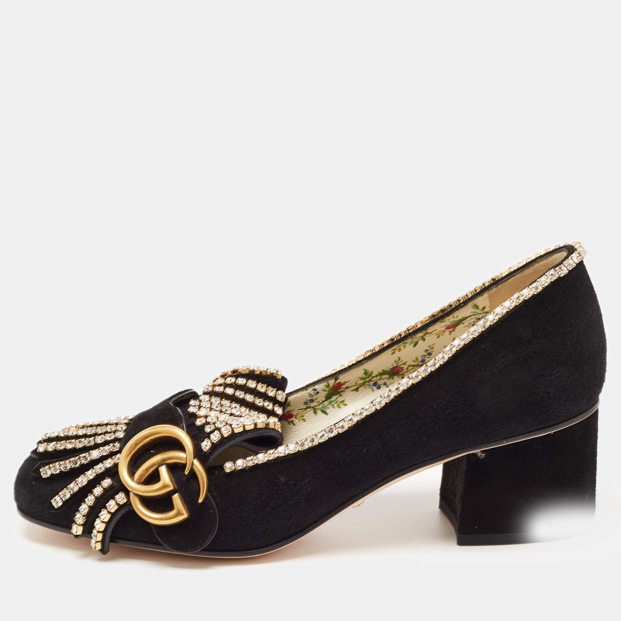 Pre Owned Gucci Black Suede GG Marmont Pumps Size 36