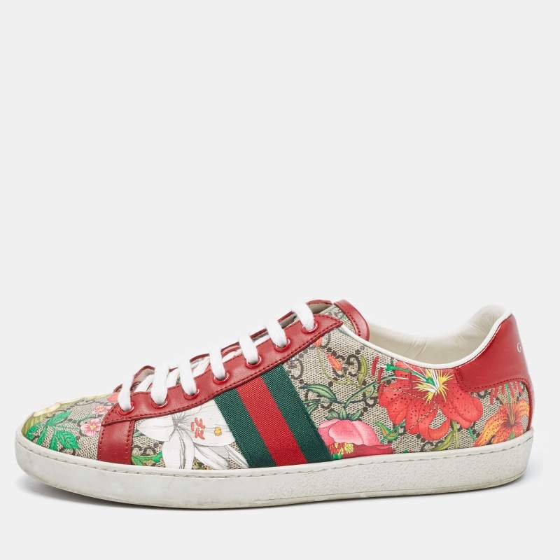 Gucci Multicolor Canvas and Leather GG Canvas Floral  Ace Sneakers Size 40