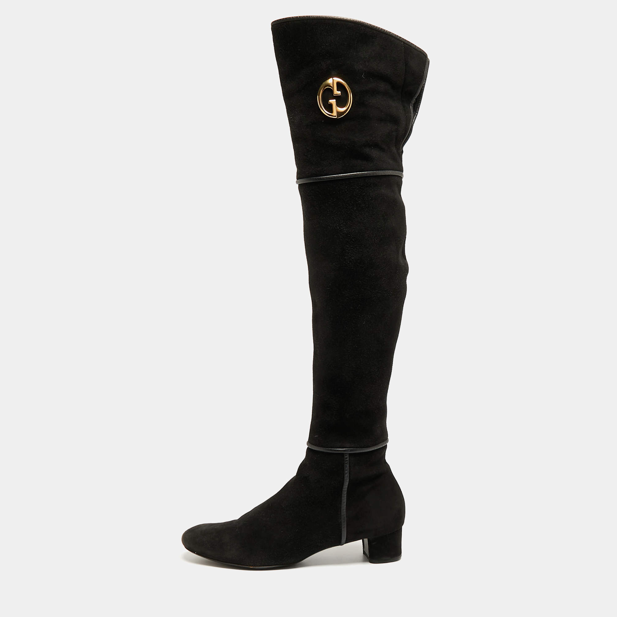 Pre Owned Gucci Black Suede Knee Length Boots Size 38.5